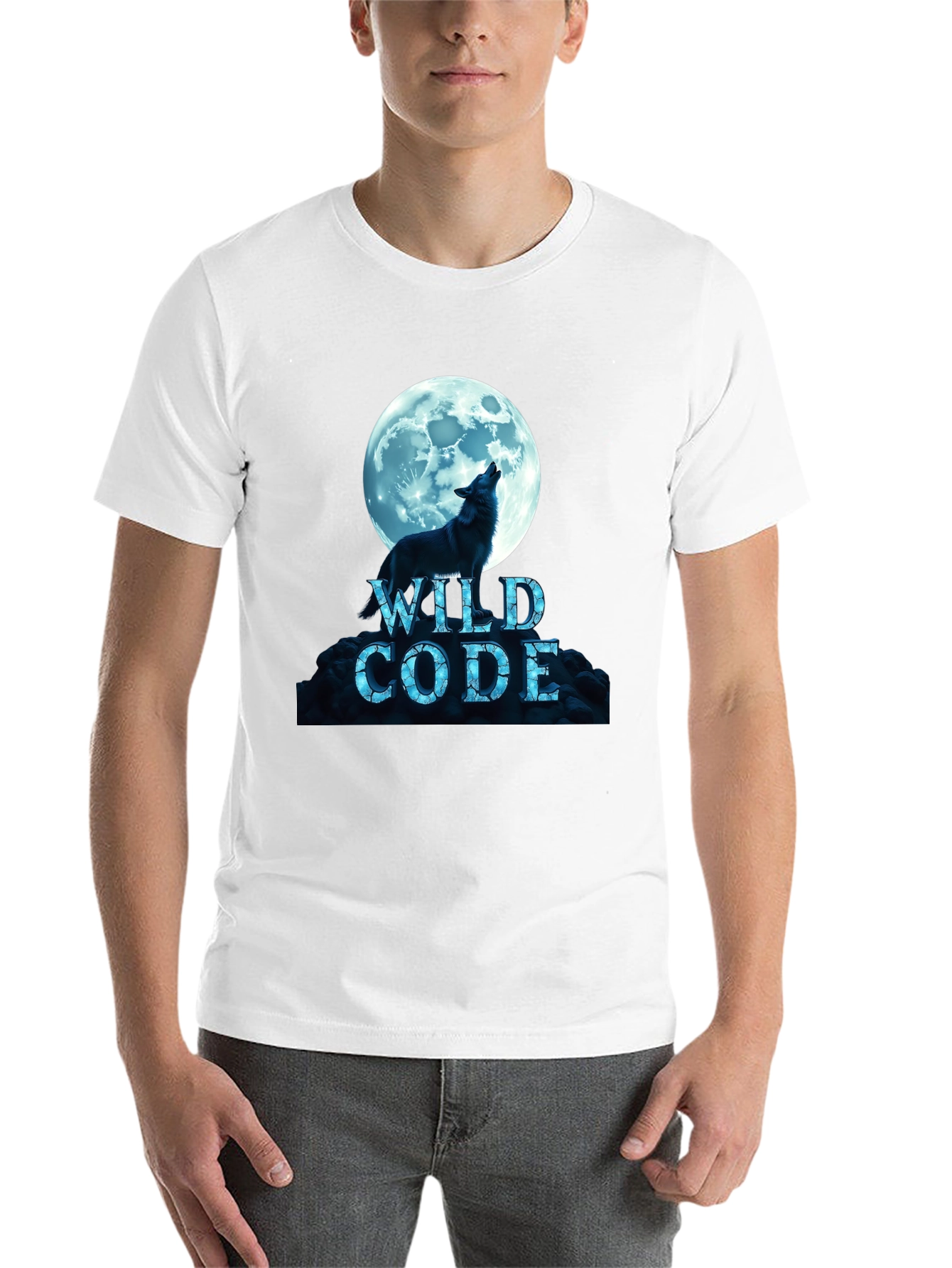 Black Wild Code Wolf Moon Black T-Shirt view 14