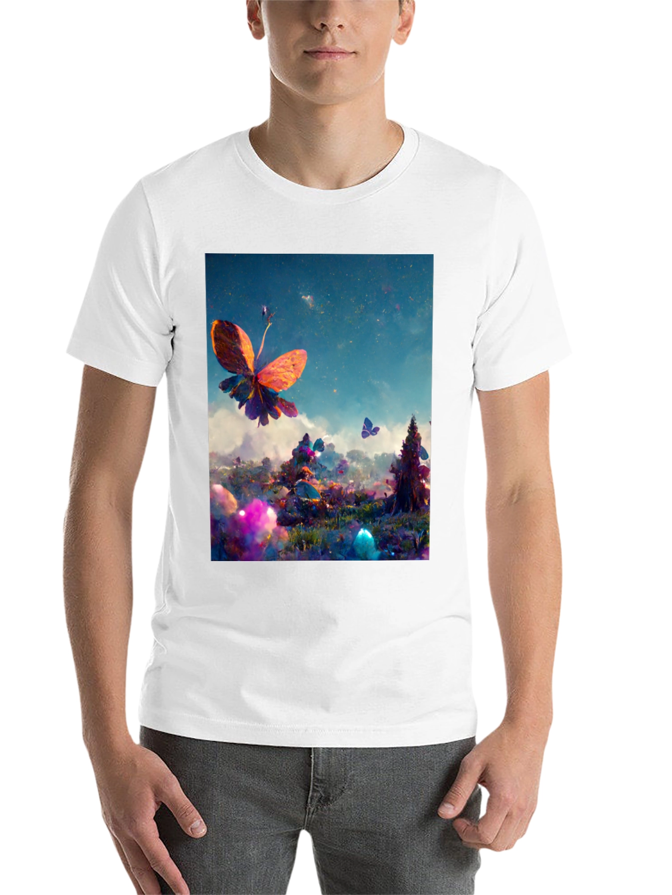 Black Butterfly Fantasy Graphic Tee - Black Cotton Blend view 14