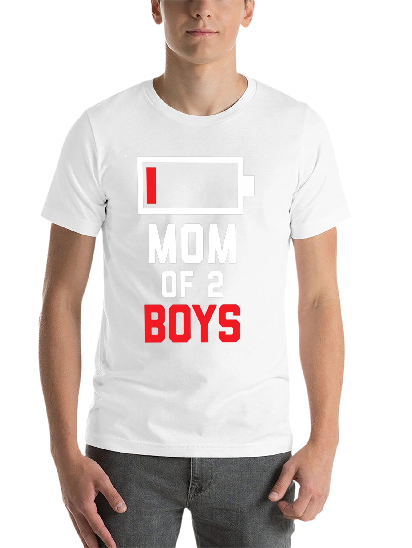 Mom of 2 Boys Low Battery Black T-Shirt - 14