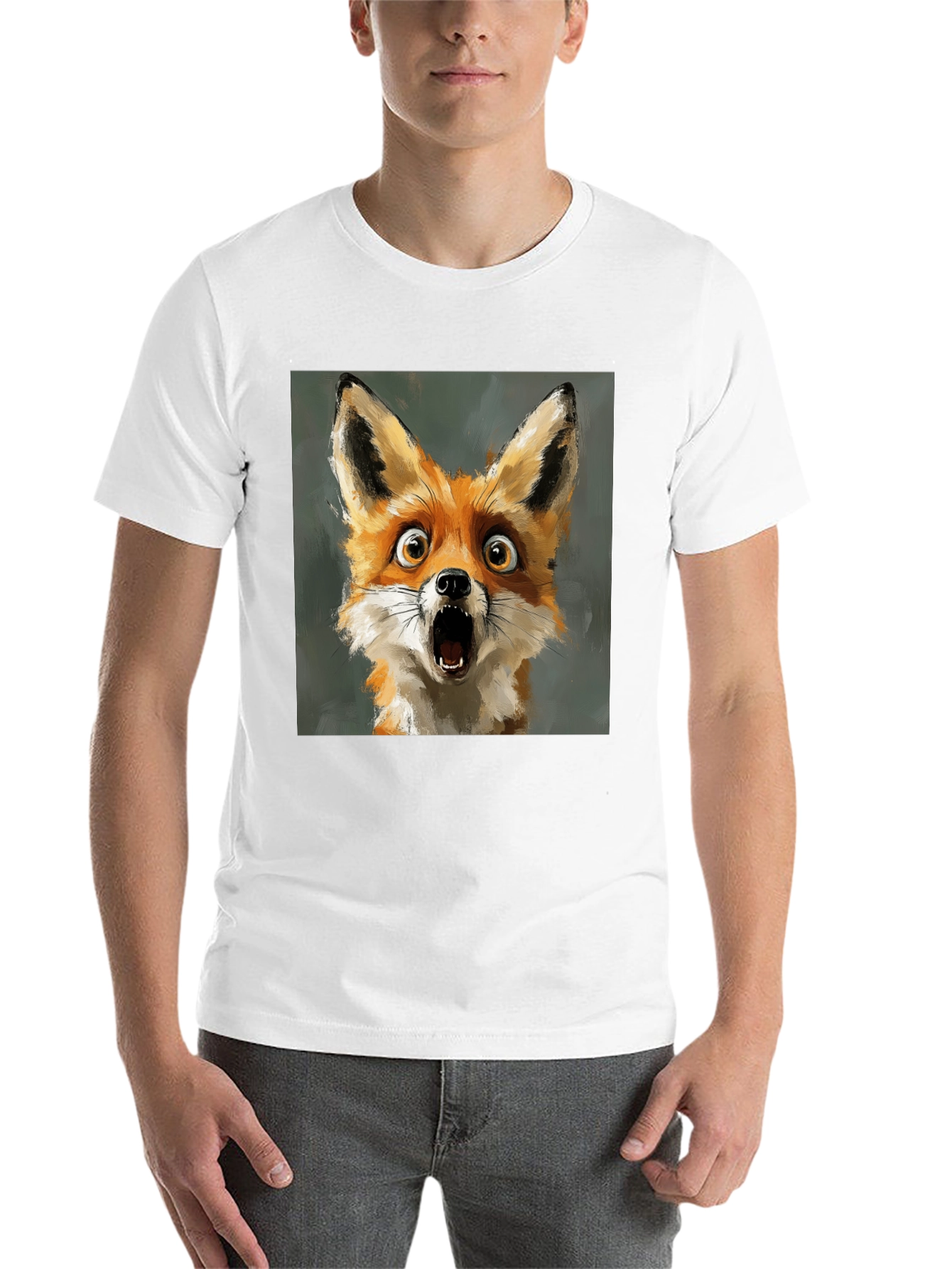 Black Surprised Fox Graphic Tee - Black Cotton T-Shirt view 14