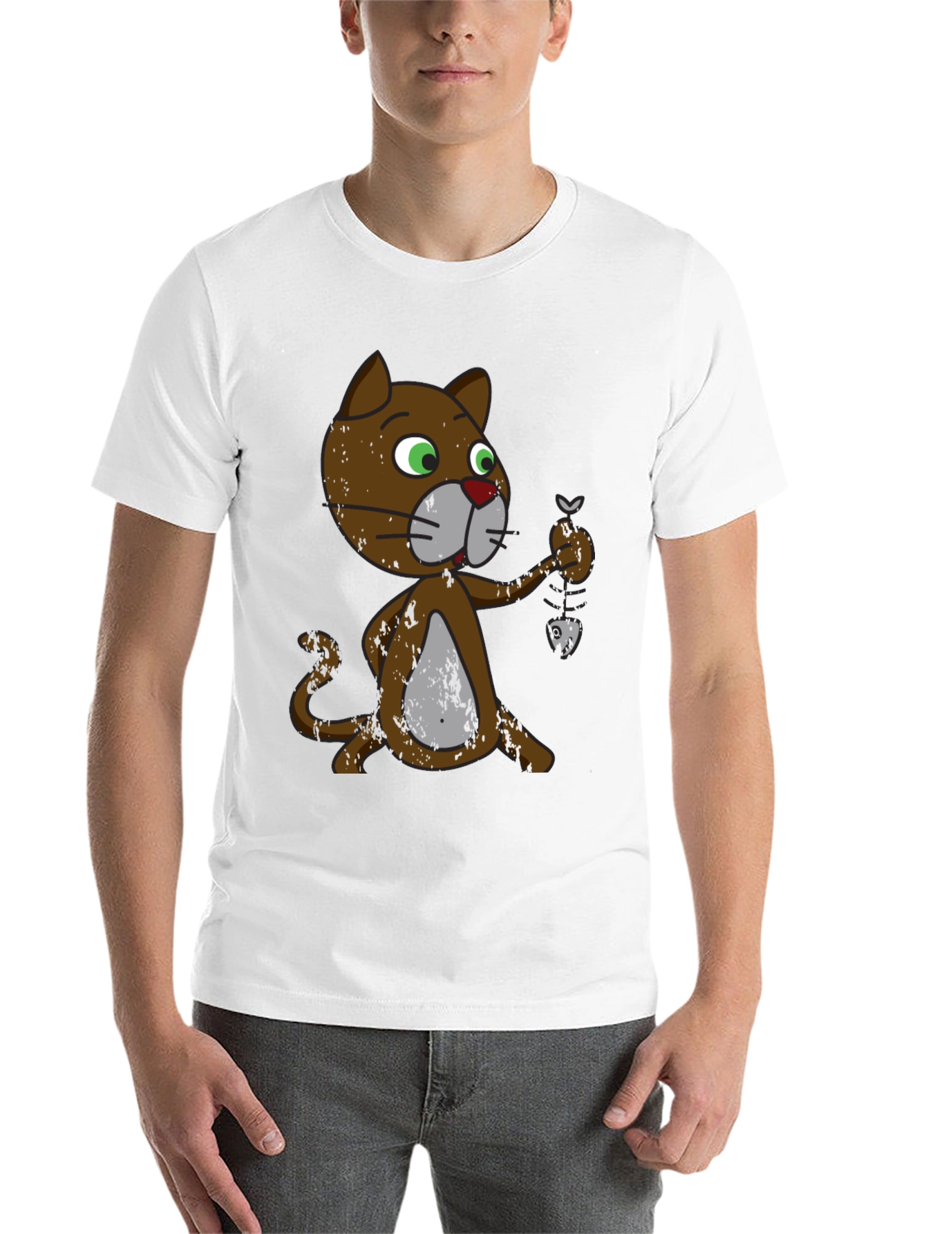 Black Cartoon Cat Fish Skeleton T-Shirt view 14