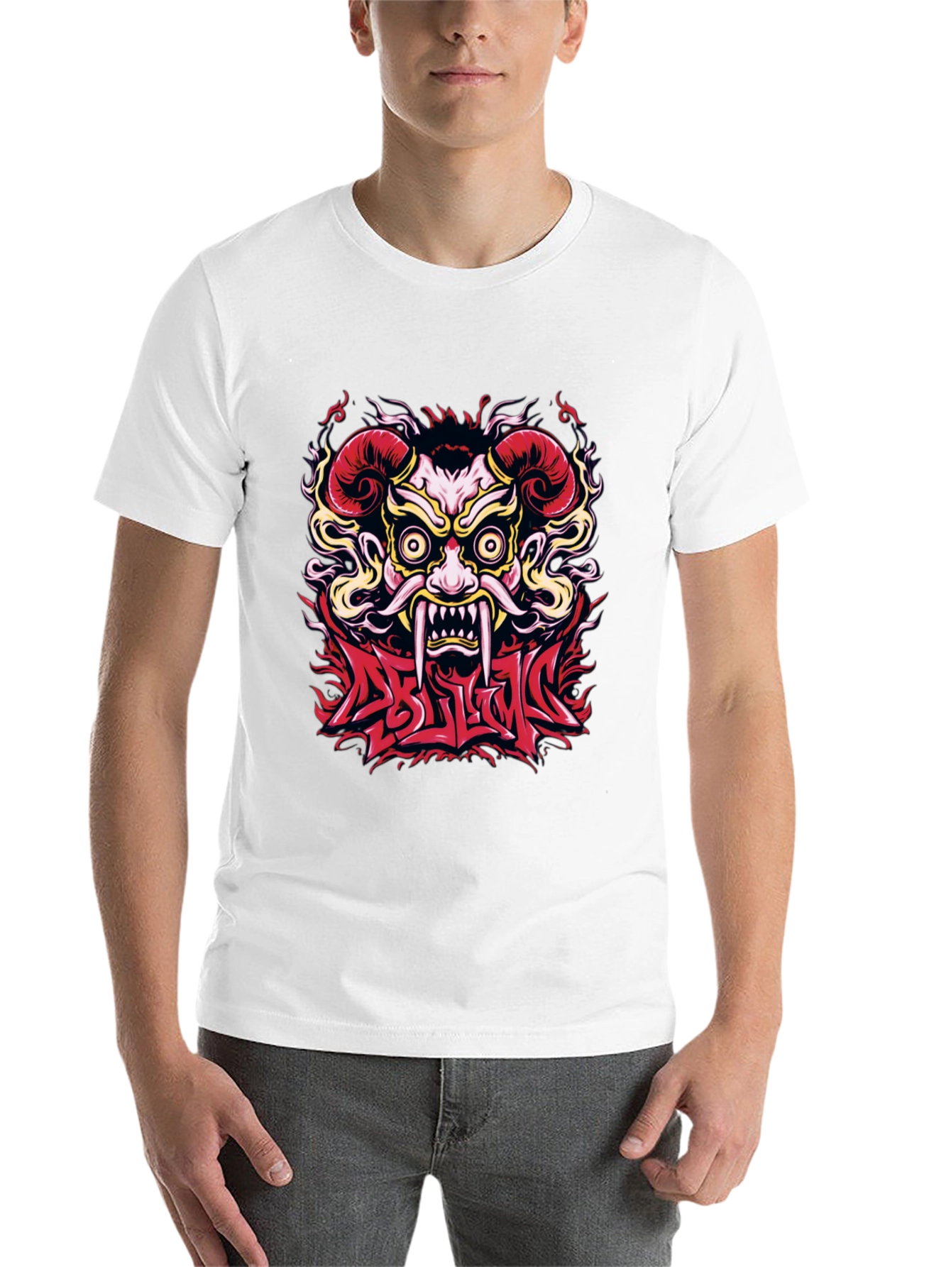 Black  Oni Mask Graphic T-Shirt - Bold Design view 14