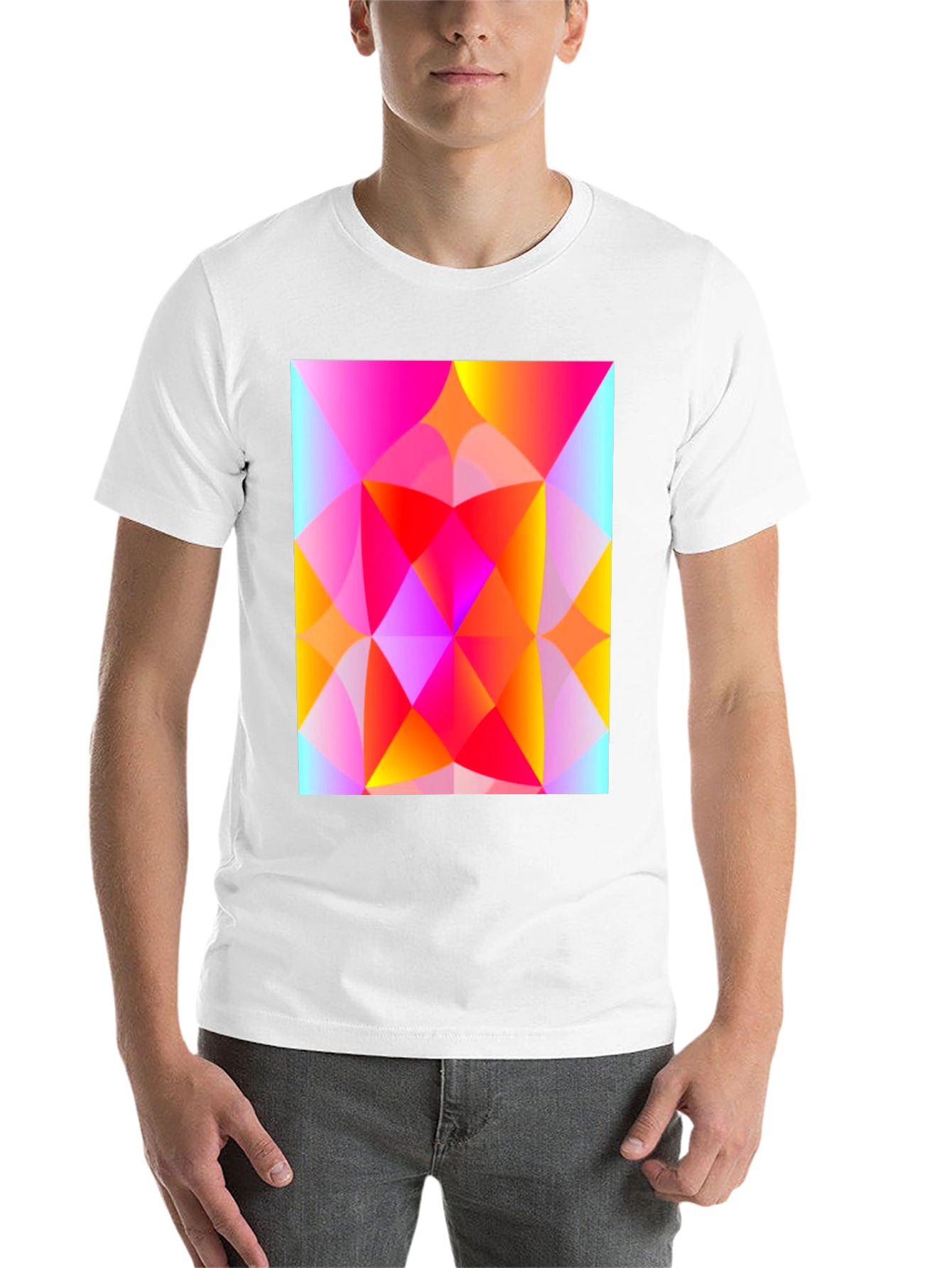 Black Geometric Art T-Shirt - Vibrant Triangle Design view 14