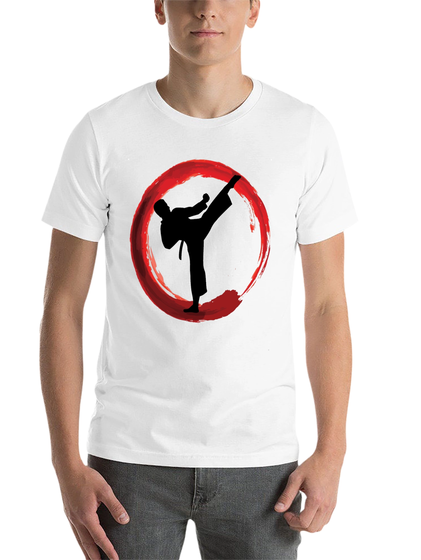 Black Karate Kick Enso Circle Graphic T-Shirt view 14