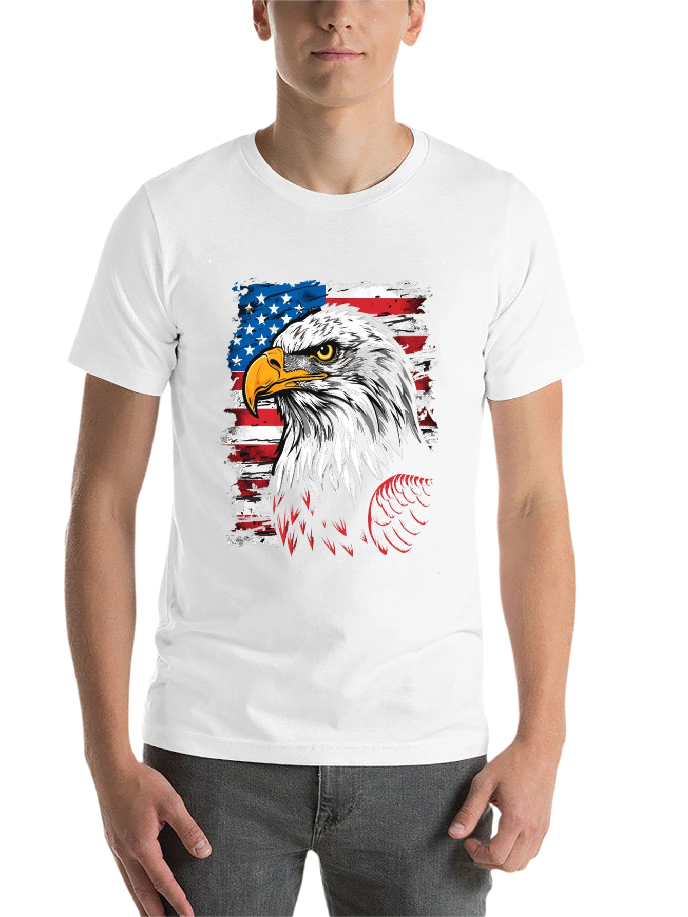 Black Patriotic Eagle USA Flag Men's T-Shirt view 14
