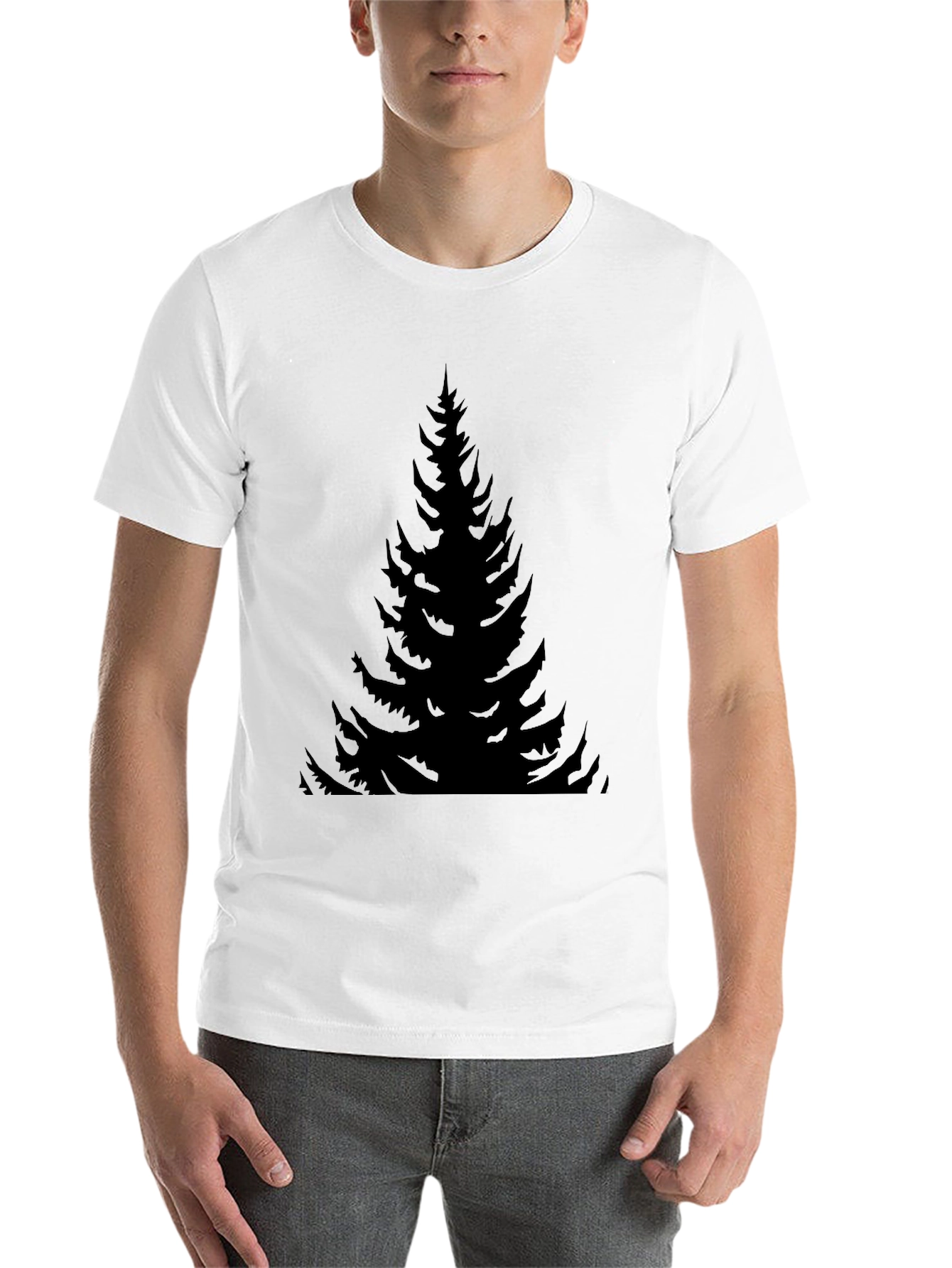 Black Men's Black Pine Tree Graphic T-Shirt view 14