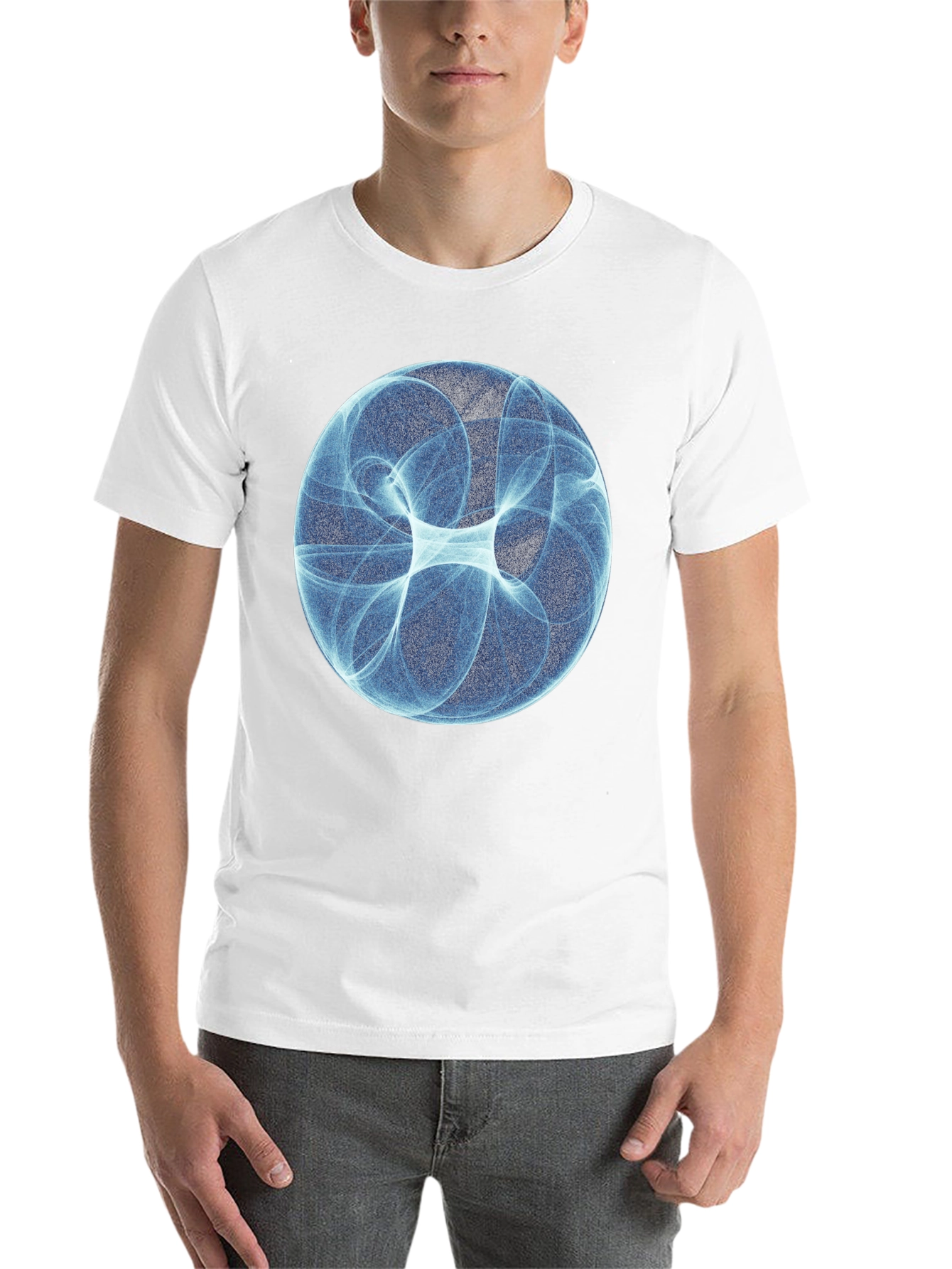 Black Abstract Blue Sphere Graphic T-Shirt - Modern Design view 14