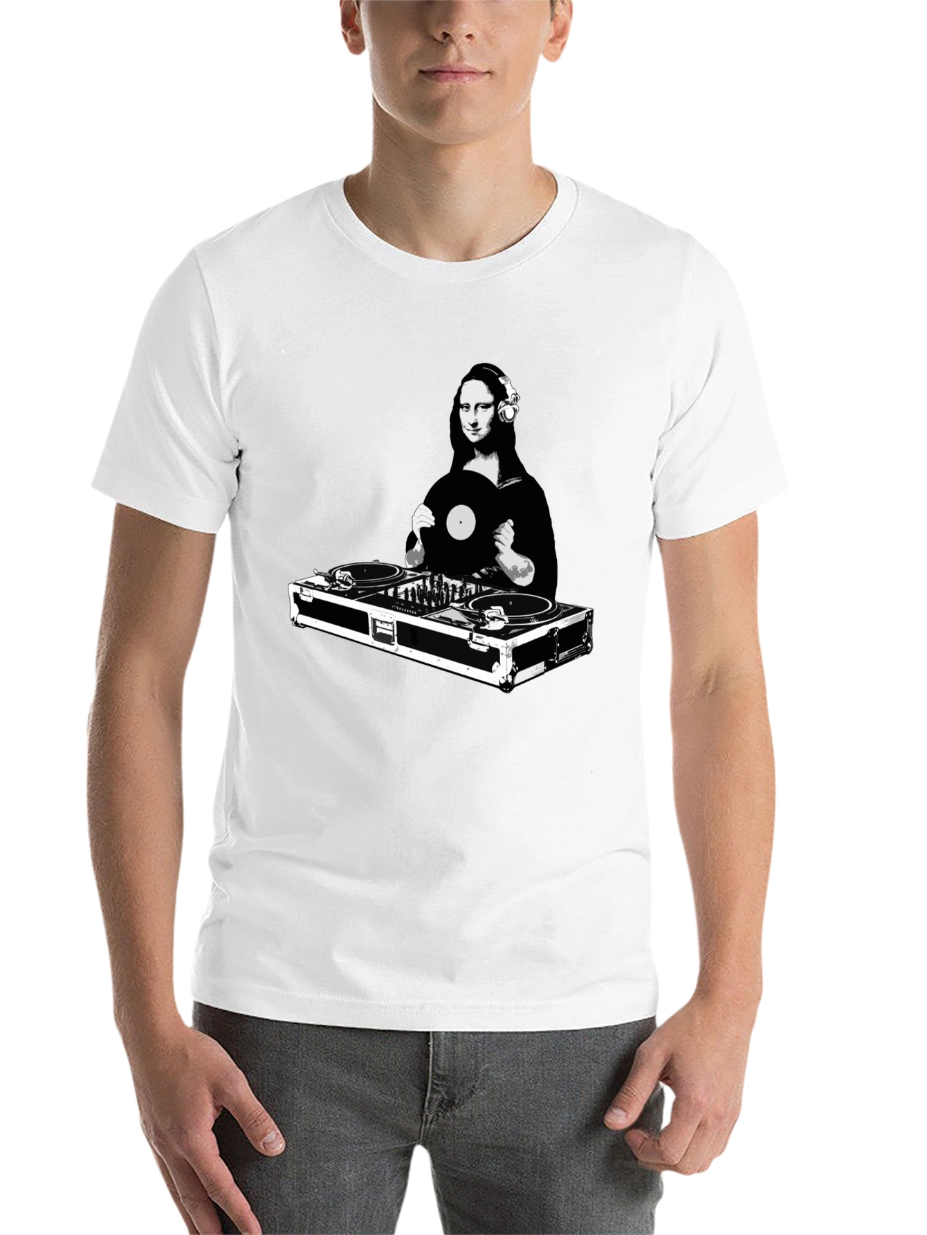 Black Mona Lisa DJ Black T-Shirt - Unique Graphic Tee view 14