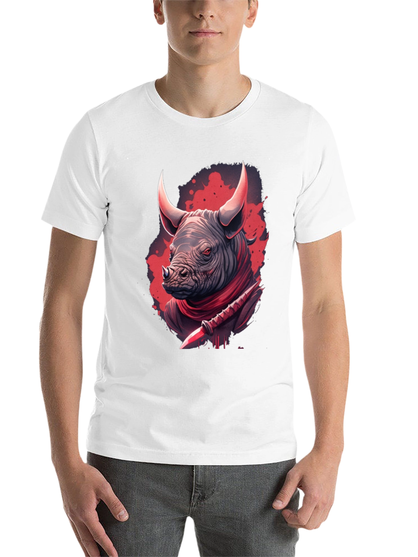 Black Rhinoceros Warrior Graphic Tee - Black view 14