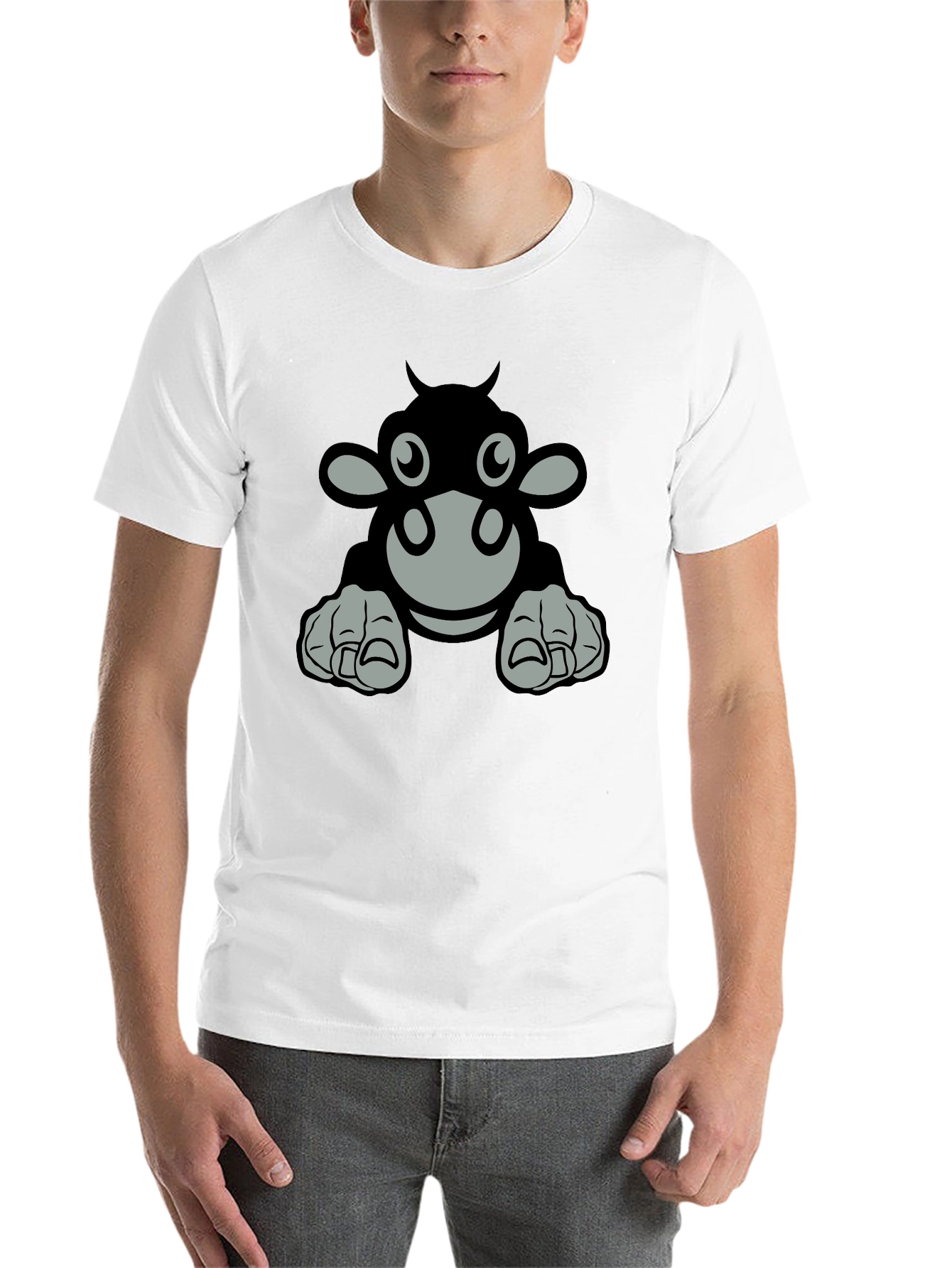 Black Cartoon Cow Graphic Tee - Black T-Shirt view 14