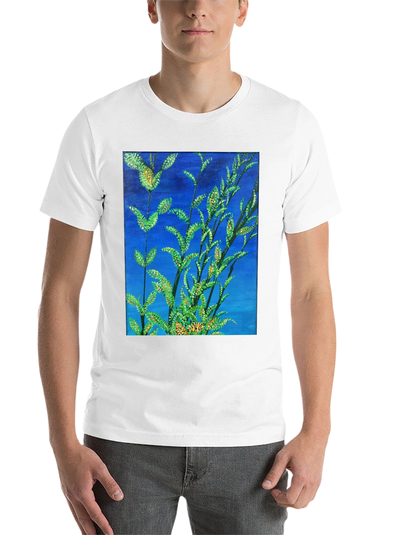 Black Botanical Blue T-Shirt - Vivid Nature Art Tee view 14