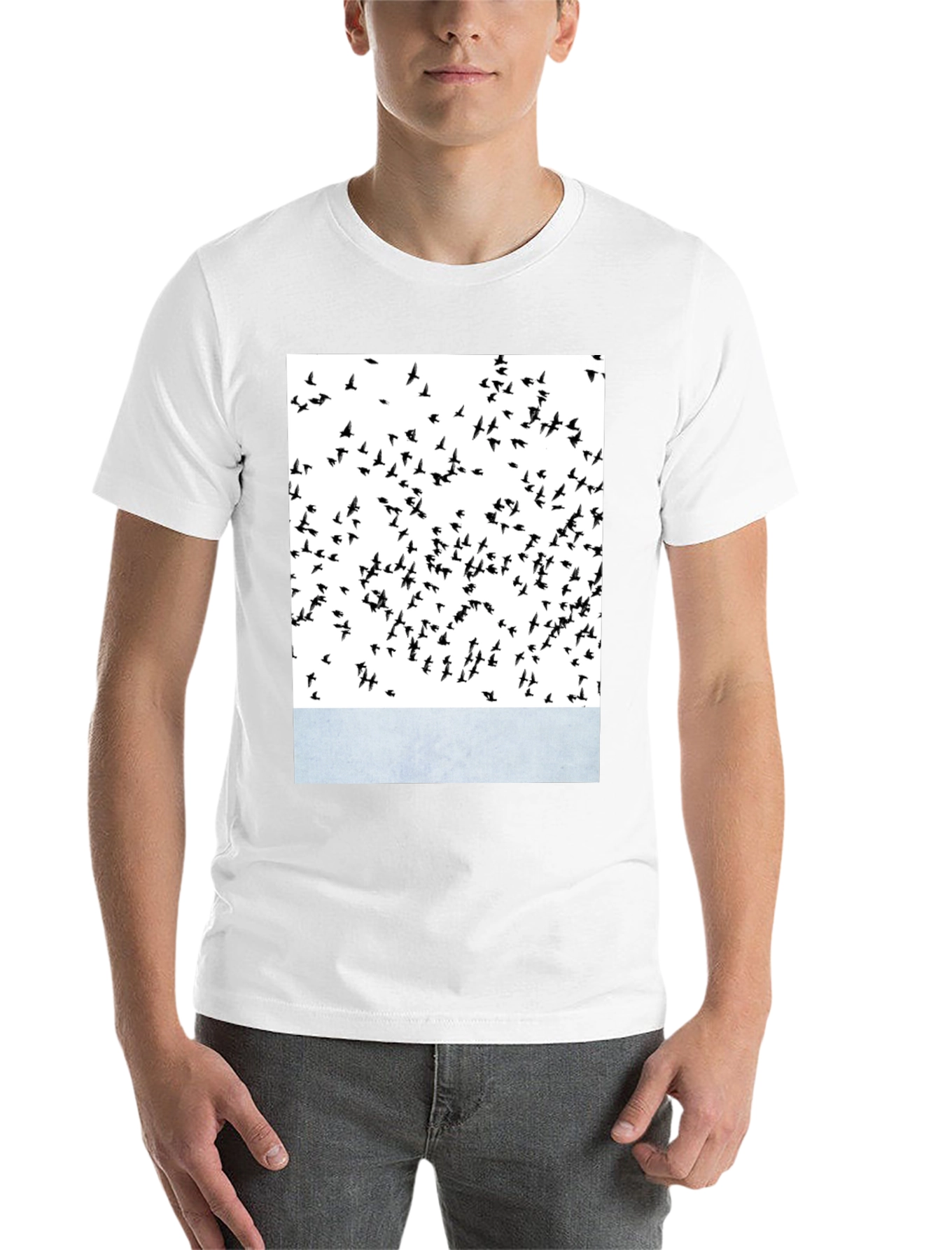 Black Abstract Bird Print Crew Neck T-Shirt view 14