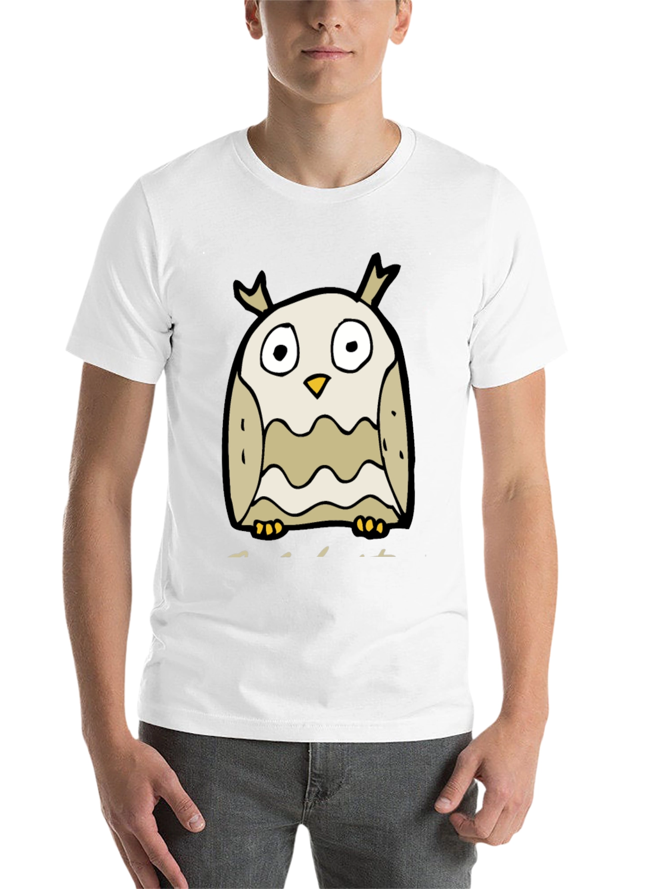 Cartoon Owl Graphic Tee - Black Cotton Blend - 14