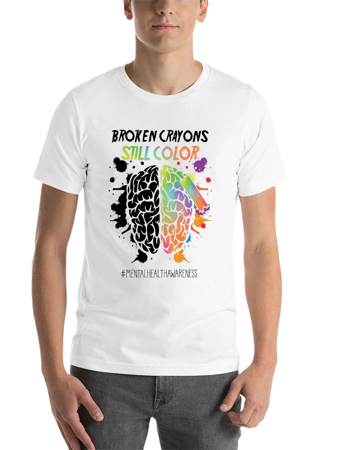 Black Broken Crayons Still Color T-Shirt Mental Health Awareness view 14