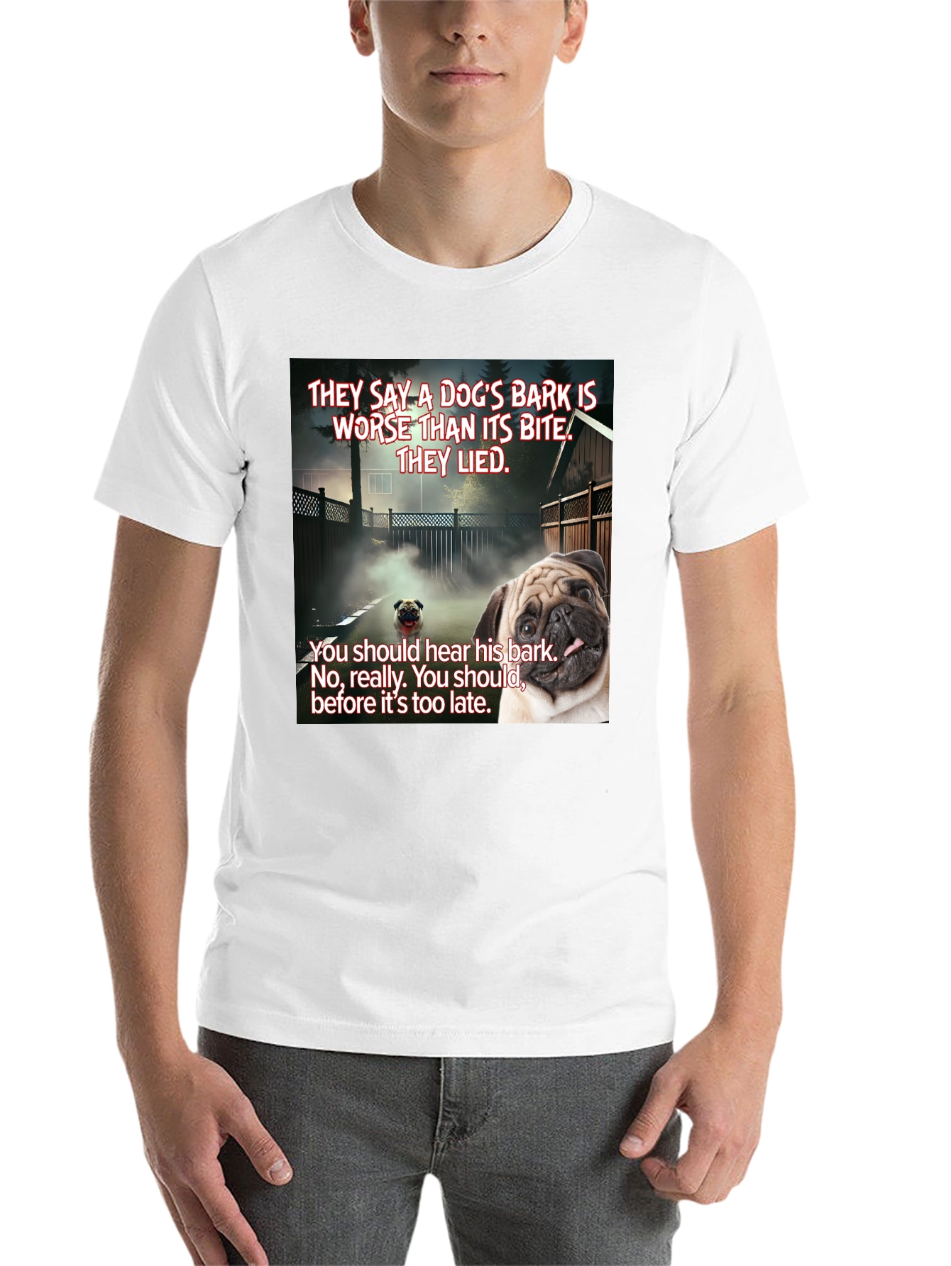 Black Dog's Bark Pug Graphic T-Shirt view 14