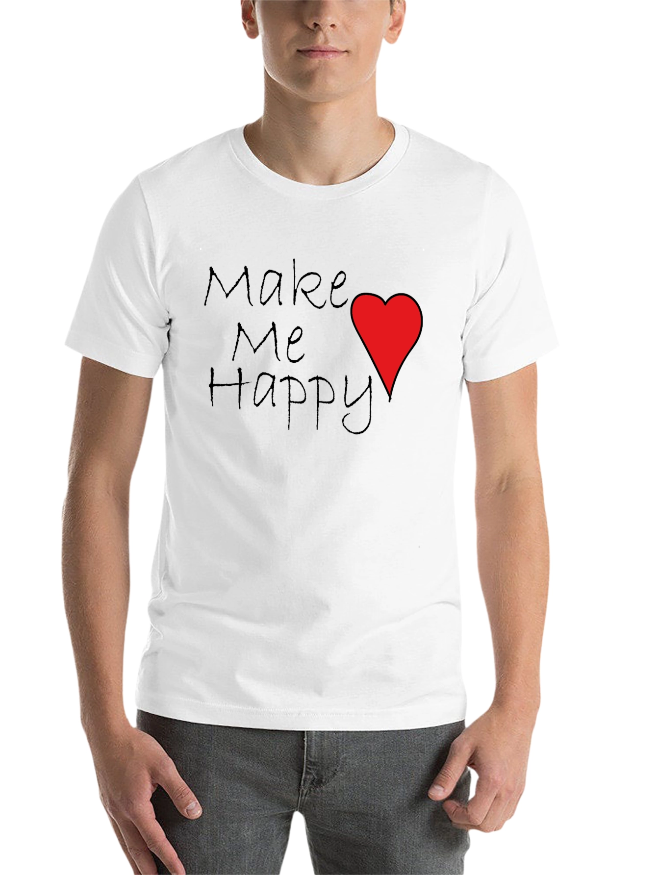 Black Make Me Happy T-Shirt Red Heart Black Tee view 14