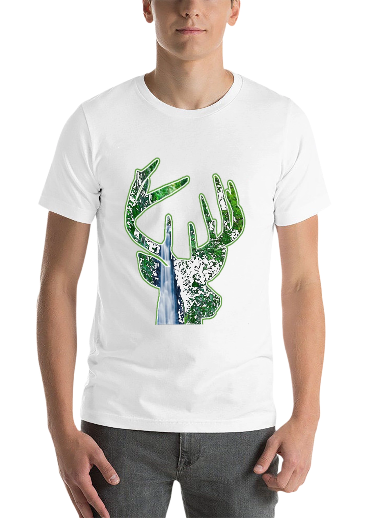 Black Deer Silhouette Nature T-Shirt - Black view 14