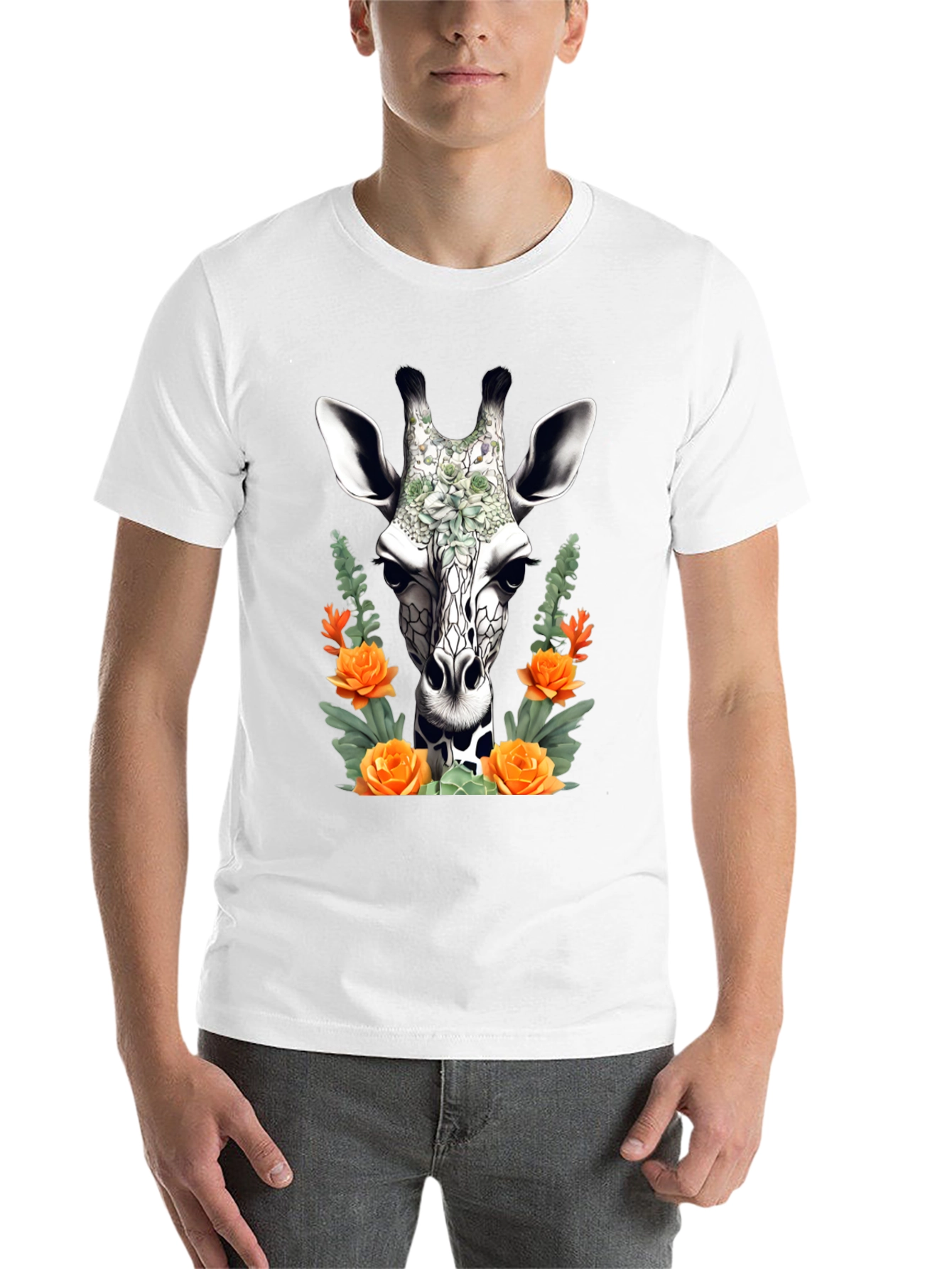 Black Floral Giraffe T-Shirt - Unique Animal Graphic Tee view 14