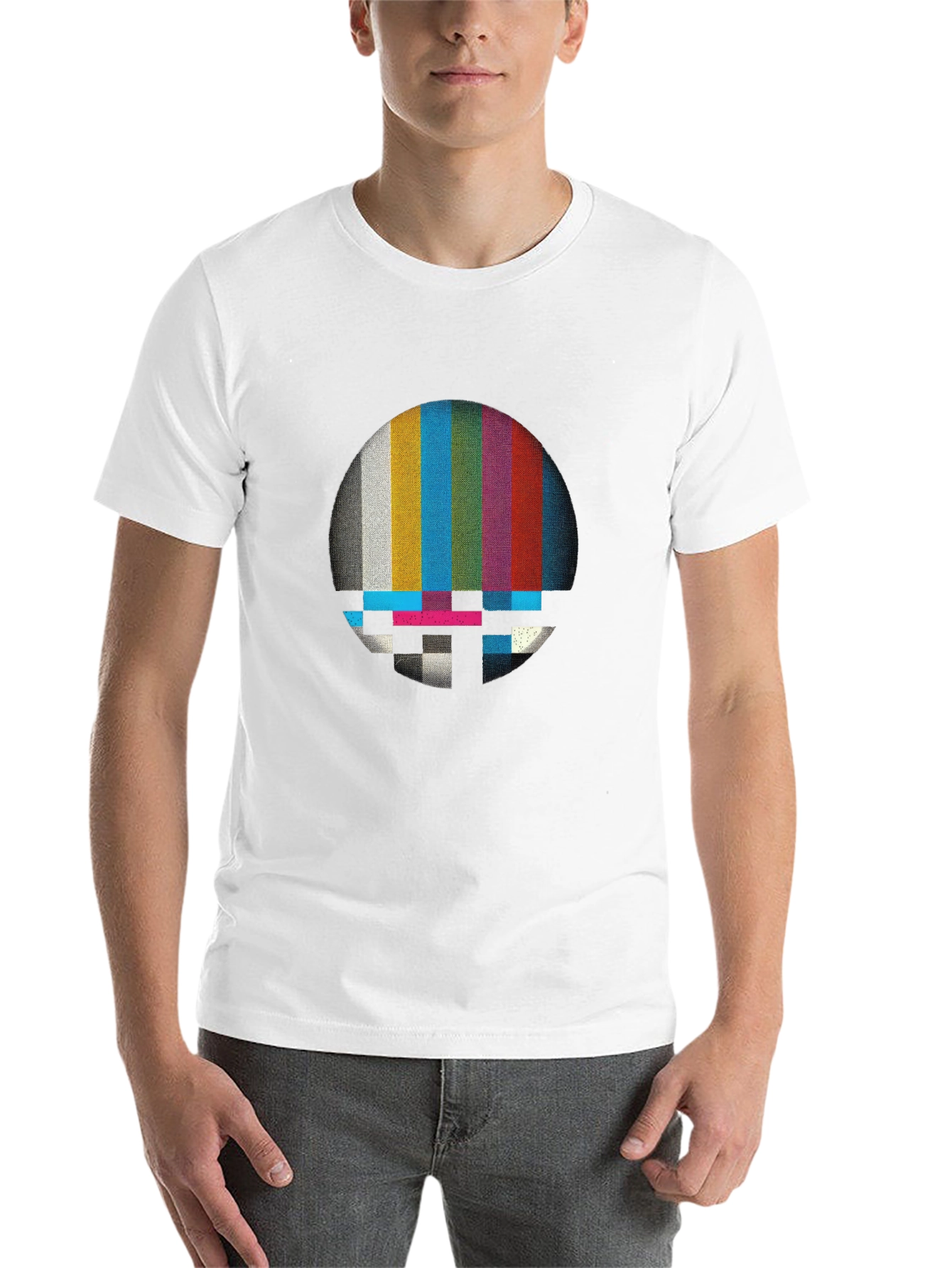 Black Retro Glitch T-Shirt - Vintage TV Test Pattern view 14