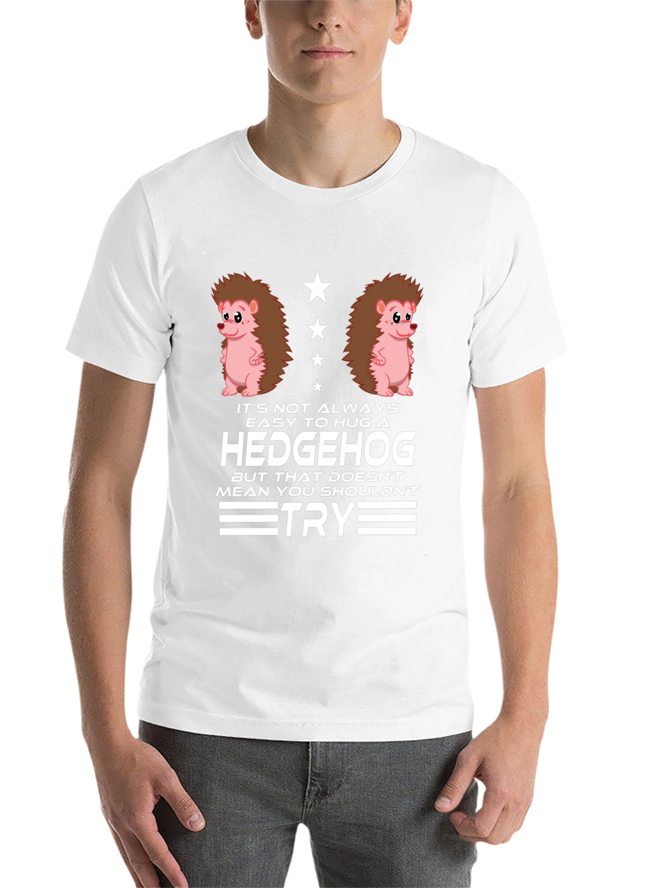 Black Hedgehog Hug Graphic T-Shirt - Funny Animal Tee view 14