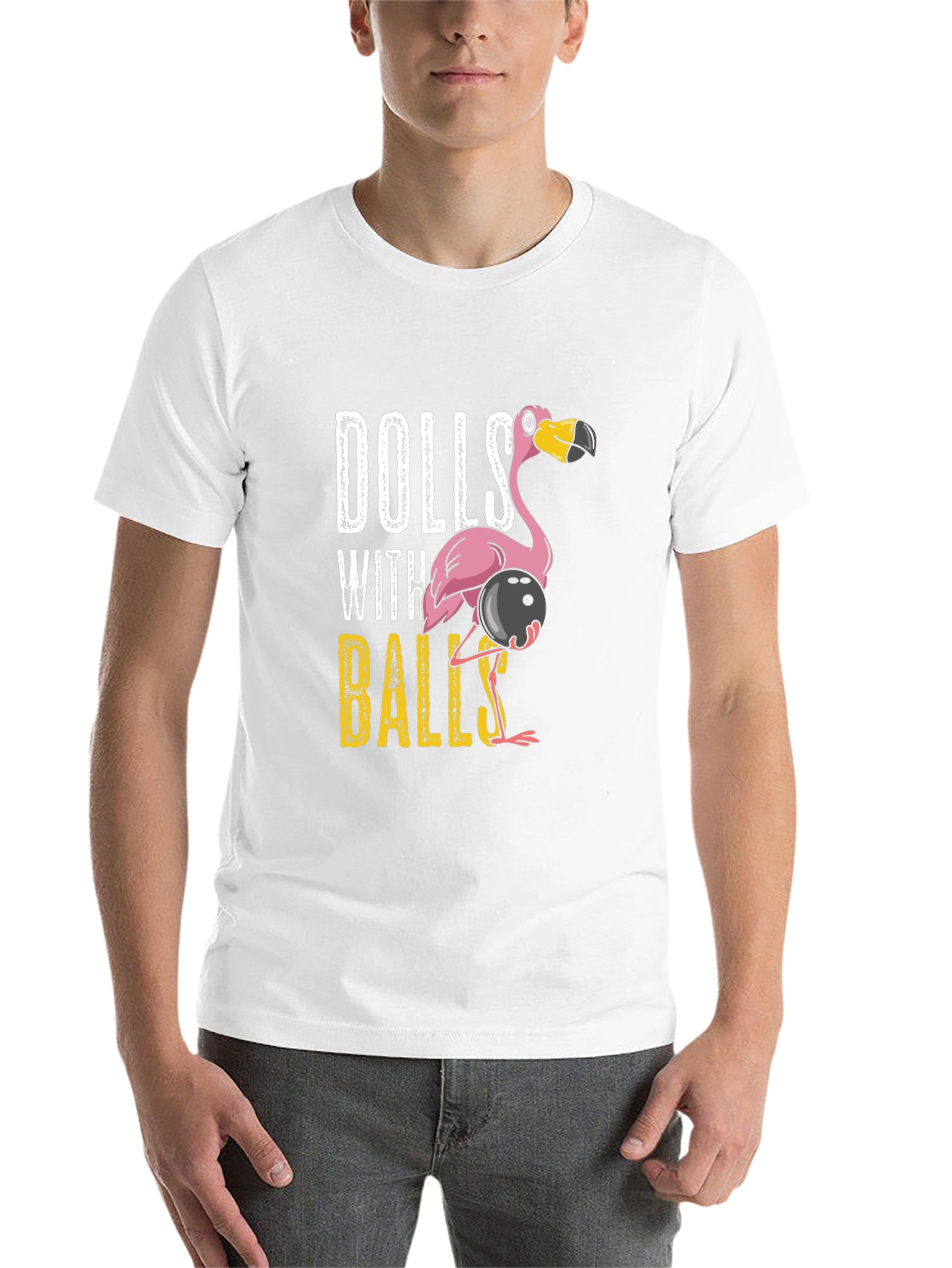 Black Dolls With Balls Flamingo Bowling Graphic T-Shirt view 14
