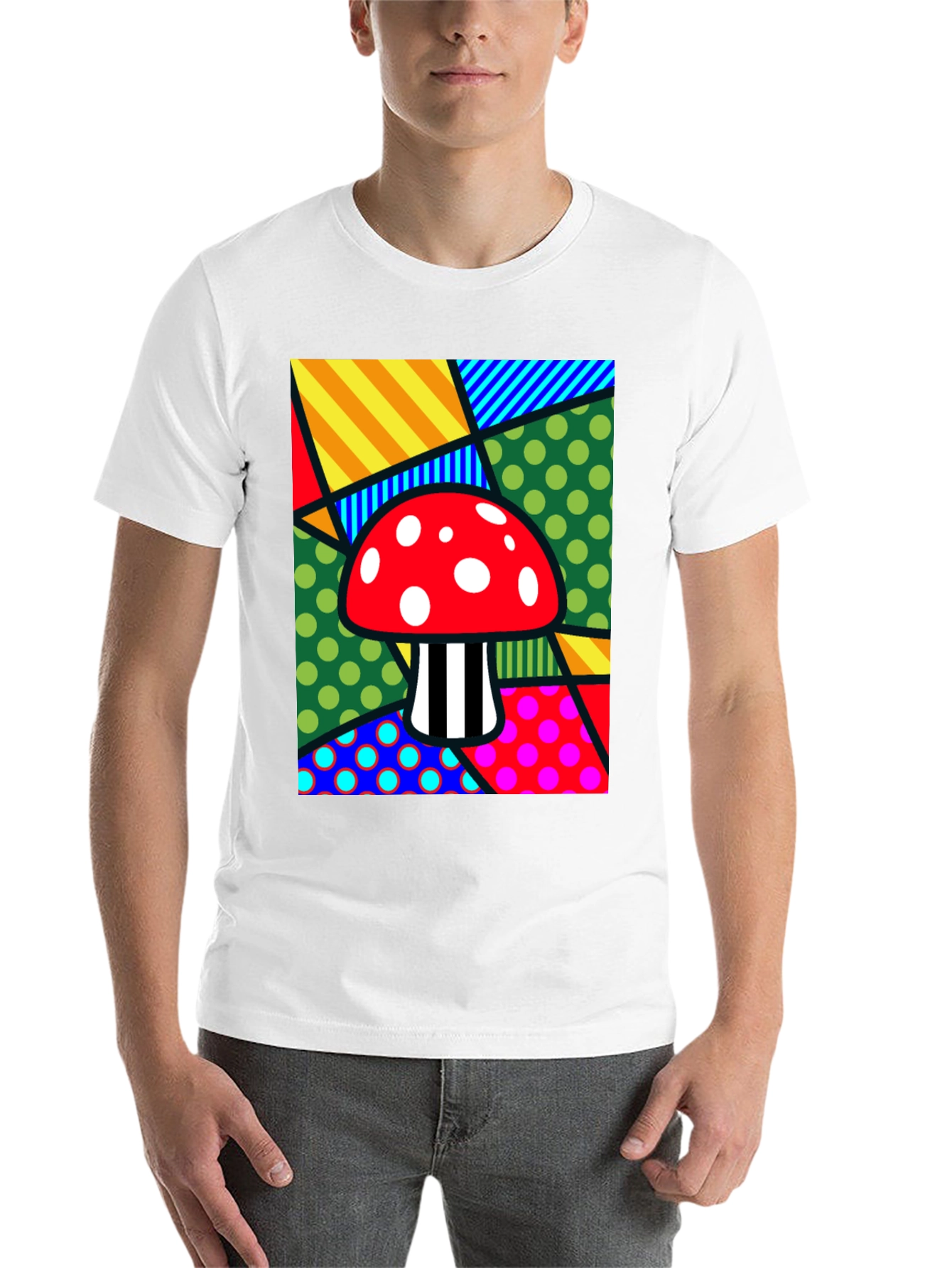 Black Funky Mushroom T-Shirt - Abstract Pop Art Design view 14