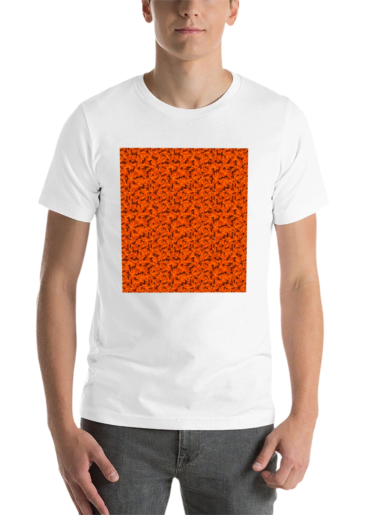 Black Halloween Orange Bats Pattern Black T-Shirt view 14
