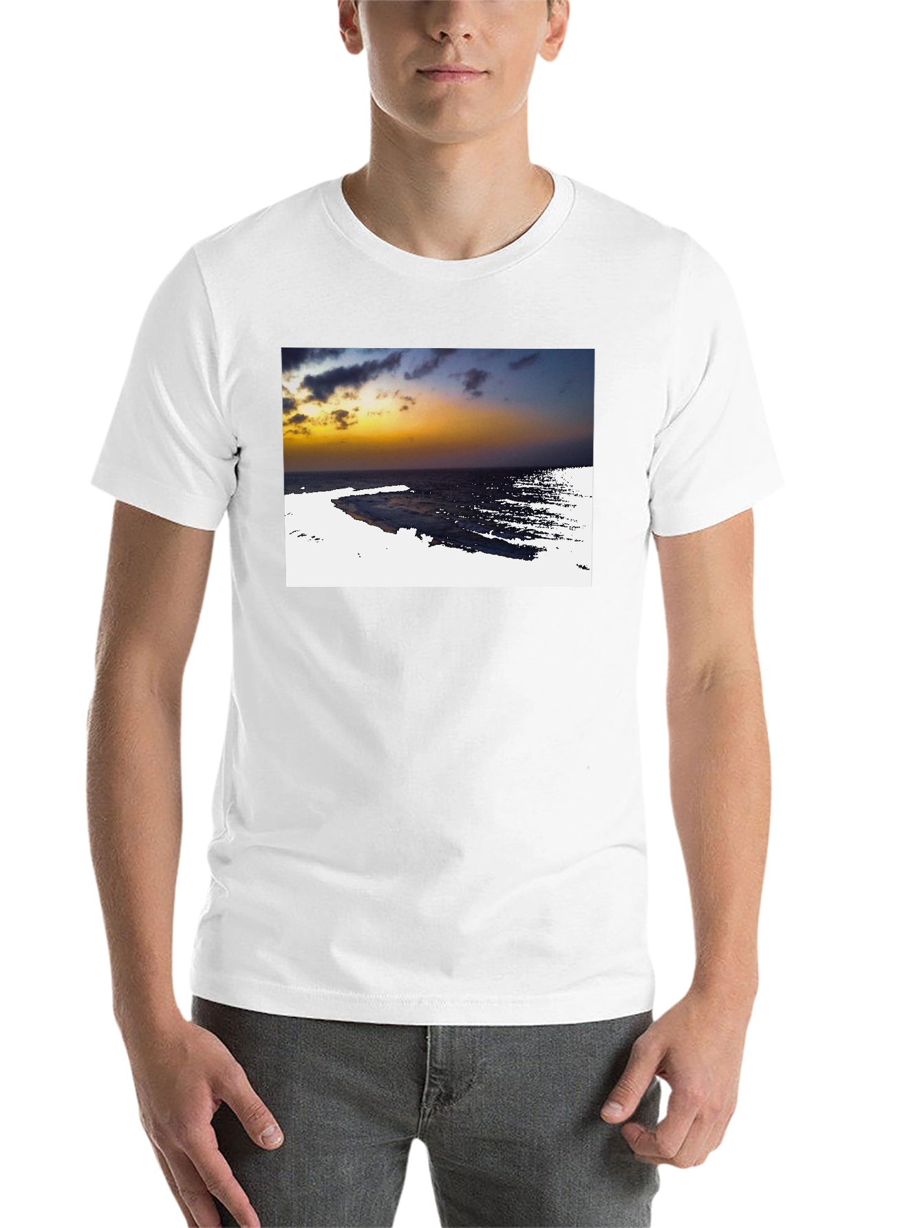 Black Ocean Sunset Graphic Tee - Black Cotton T-Shirt view 14