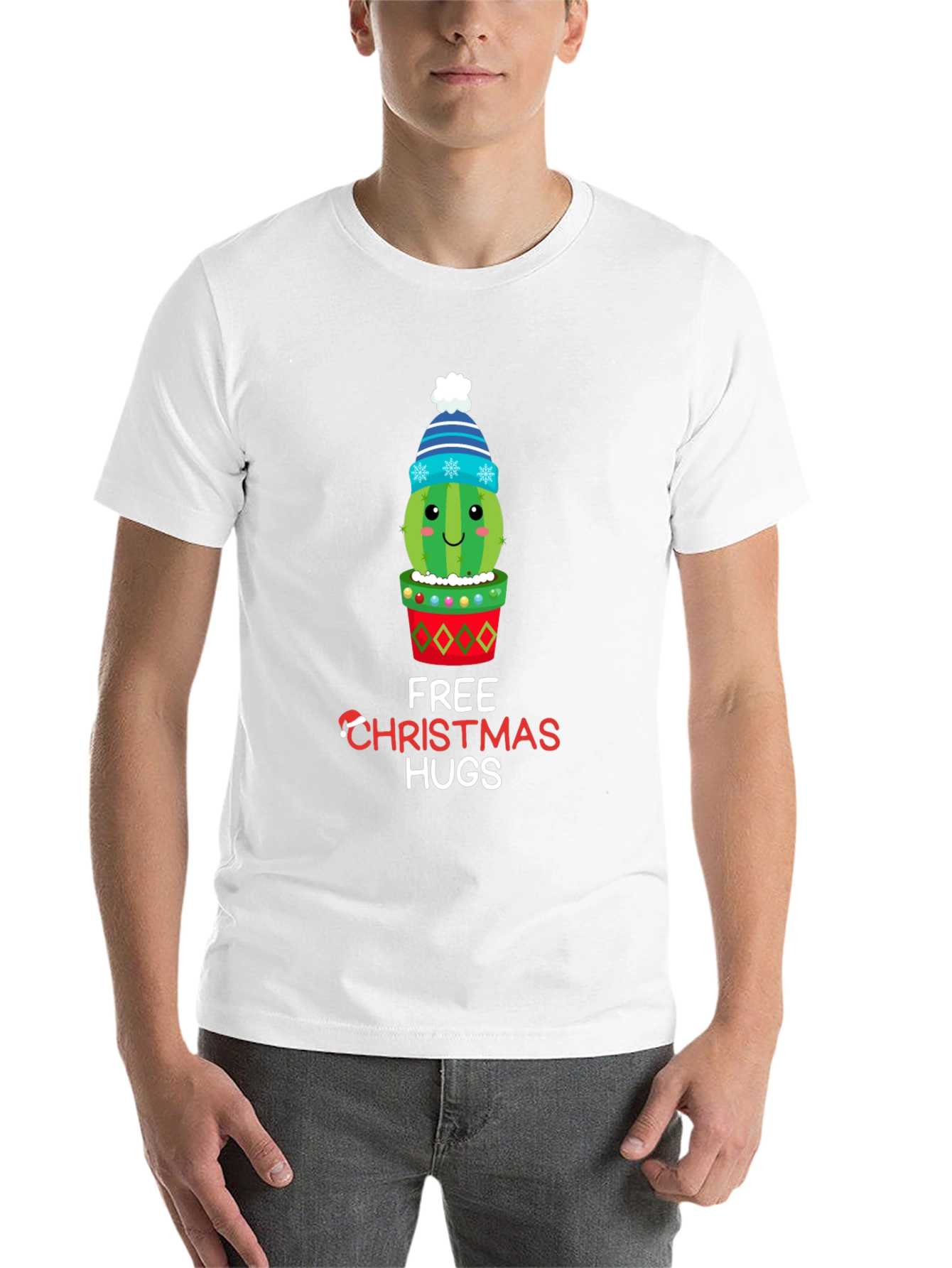 Black Festive Cactus Christmas Hugs T-Shirt view 14