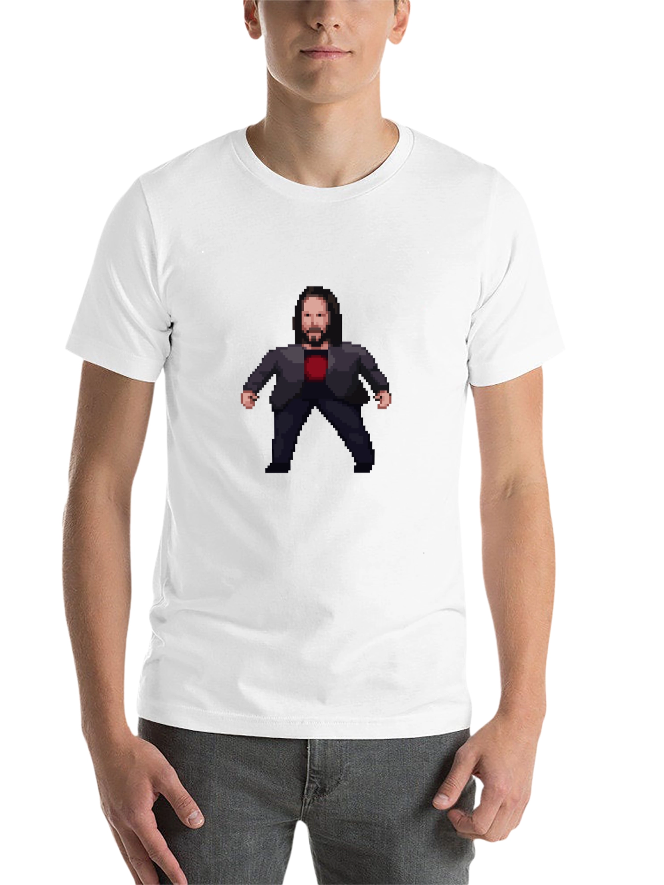 Black Pixel Art John Wick Inspired Black T-Shirt view 14