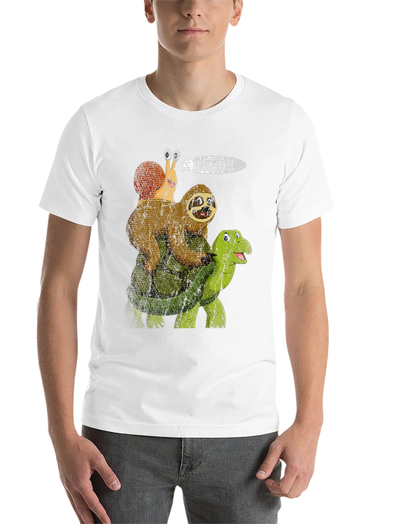 Black Sloth, Snail, Turtle Wheeee! Funny T-Shirt view 14