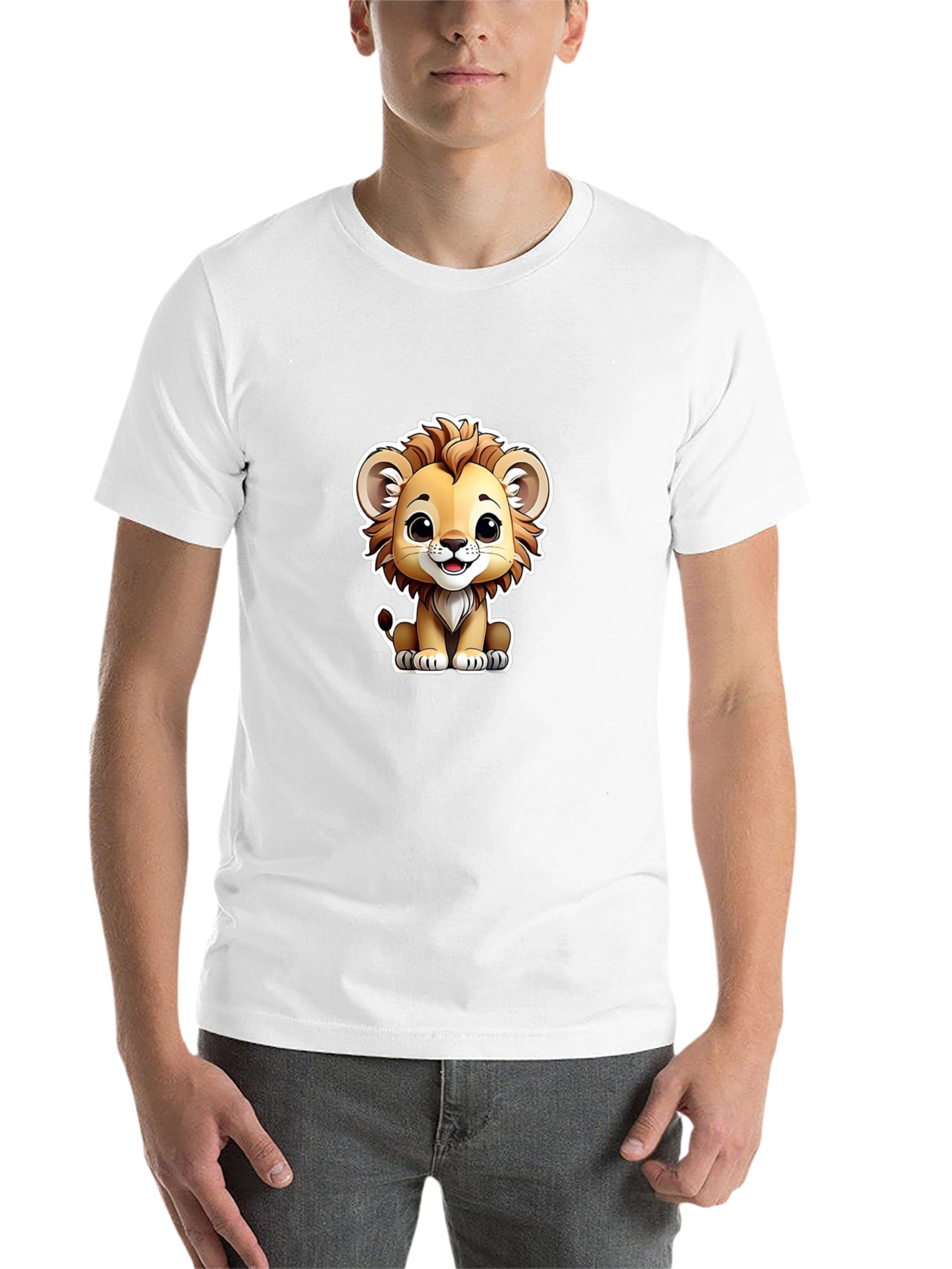 Black Cute Lion Graphic Tee - Black Cotton T-Shirt view 14