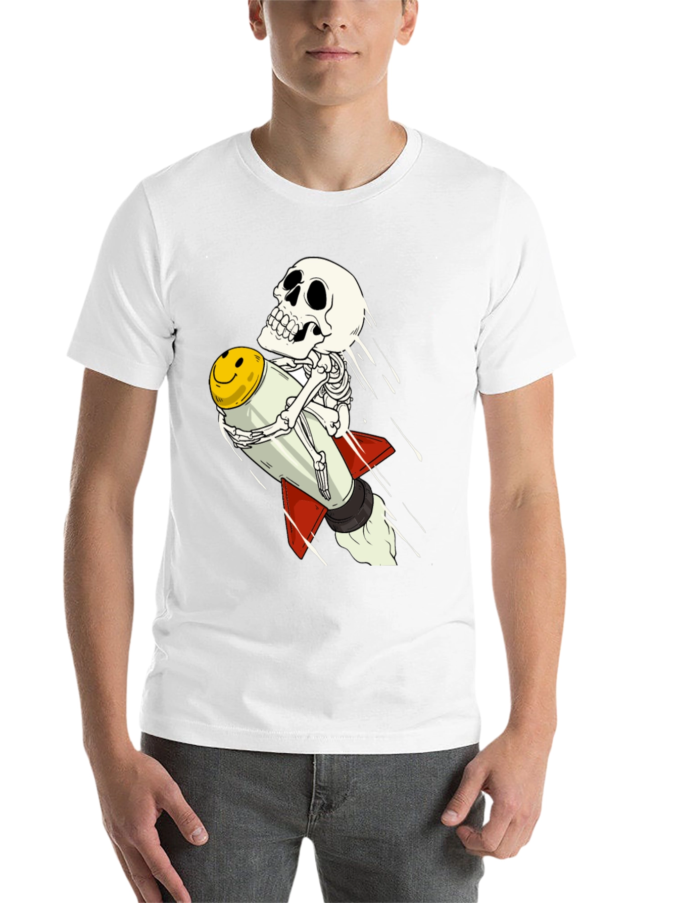 Black Skeleton Rocket Rider T-Shirt - Black Cotton Tee view 14