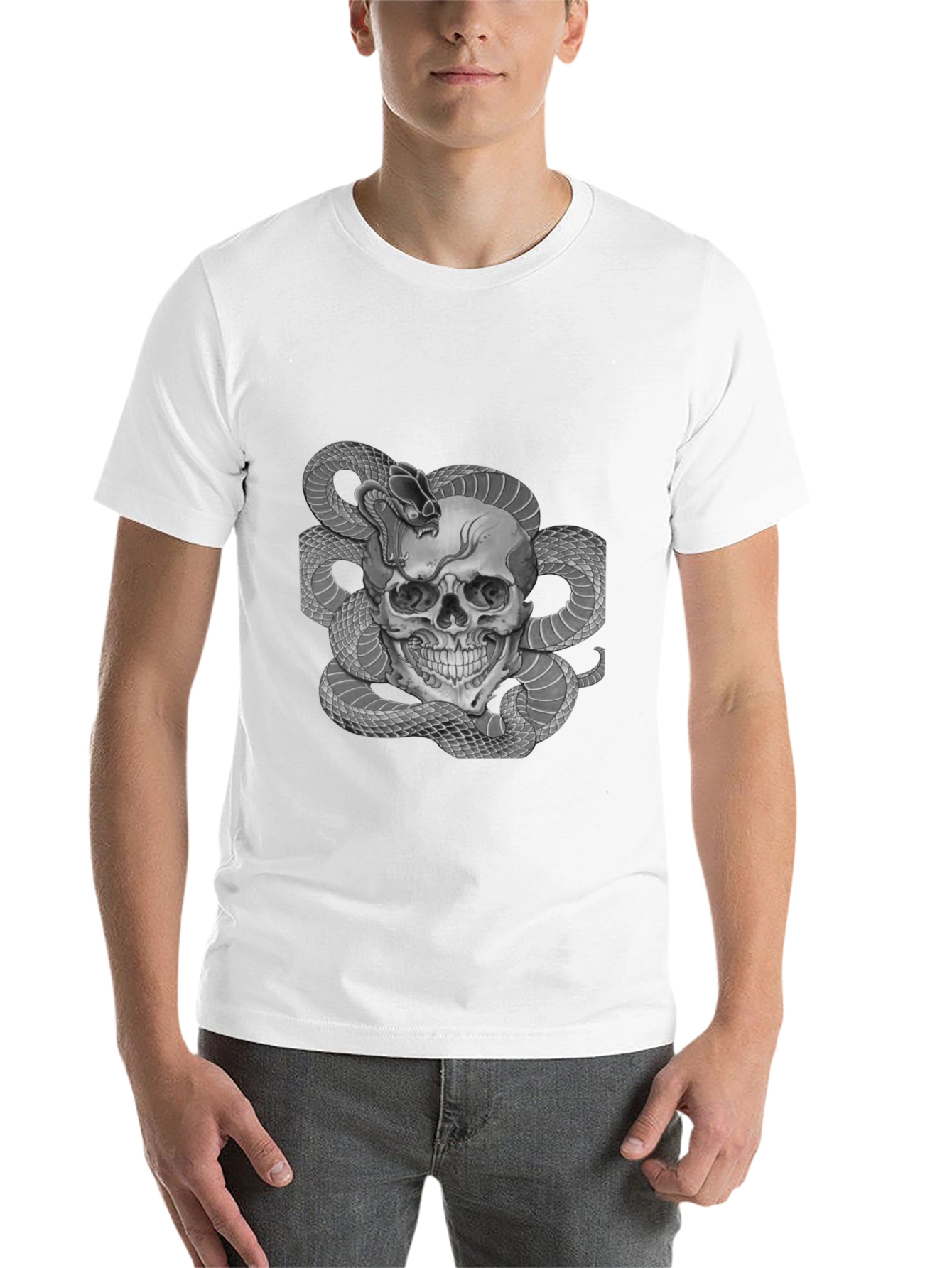 Black Skull & Snake Graphic Tee - Men's Black T-Shirt view 14