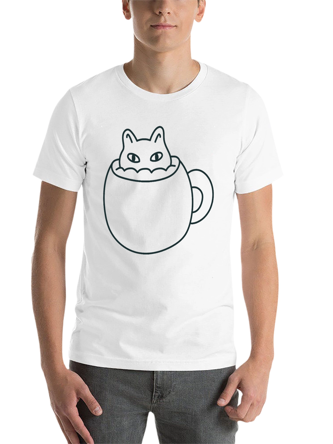 Black Cat in a Cup T-Shirt - Minimalist Design, Black view 14