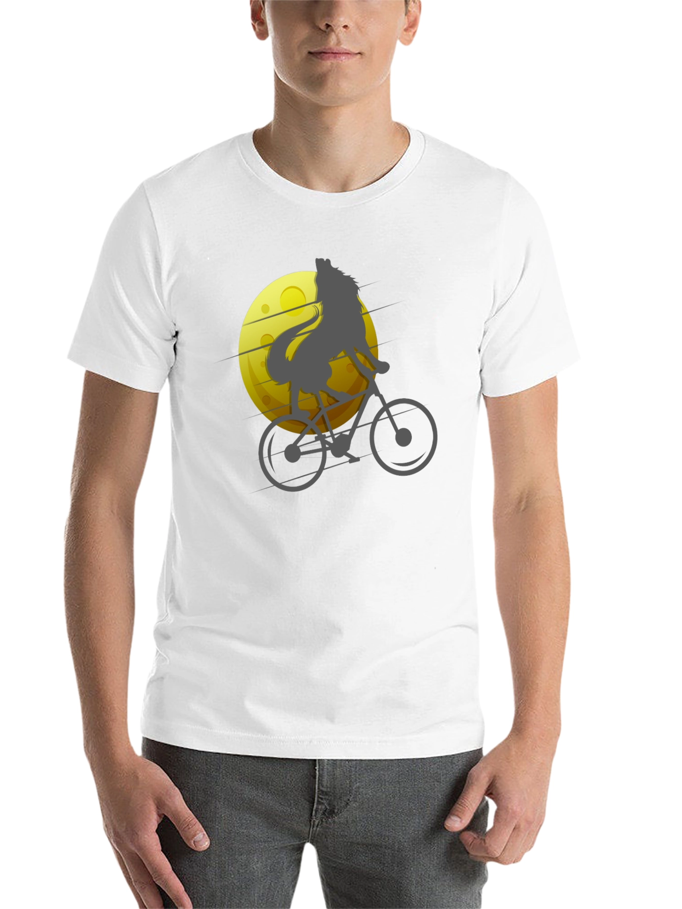 Black Wolf Riding Bike T-Shirt - Moon Graphic Tee view 14