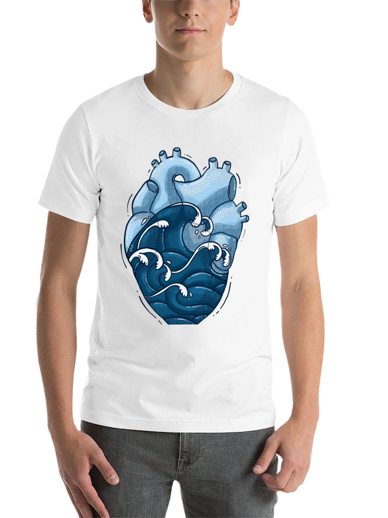 Black Anatomical Heart & Ocean Wave Graphic Tee view 14