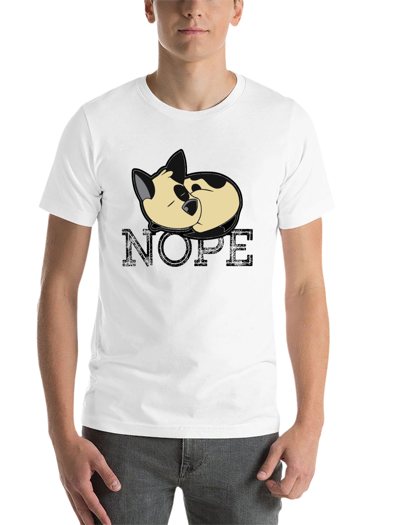 Black Nope Cat Black T-Shirt - Relaxed Sleepy Kitten Tee view 14