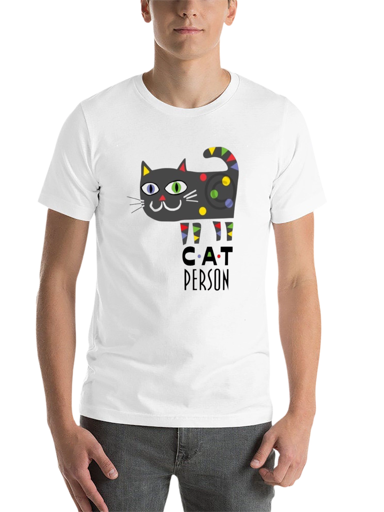 Black Cat Person Graphic Print T-Shirt - Novelty Tee view 14