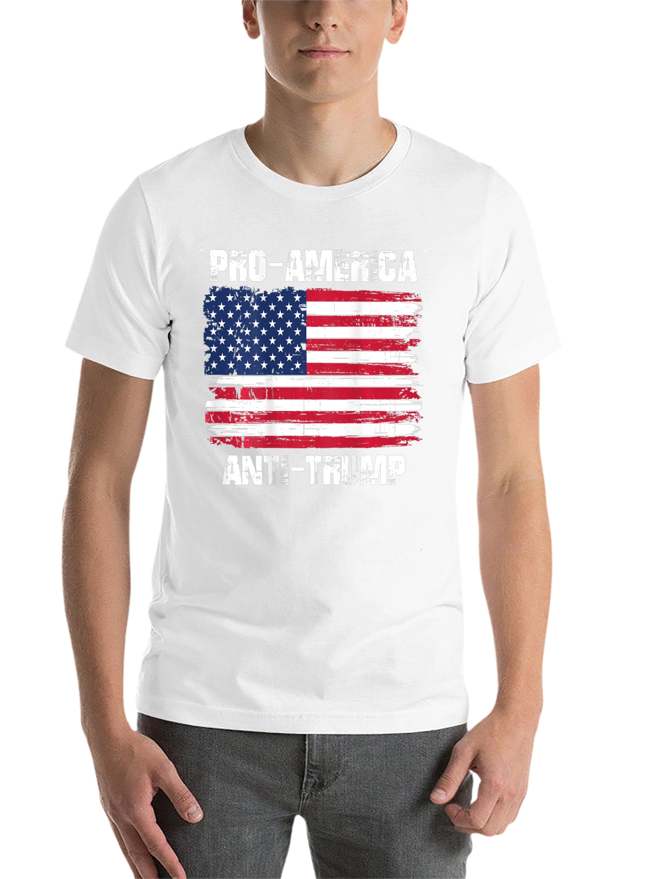 Black Pro-America Anti-Trump USA Flag T-Shirt view 14