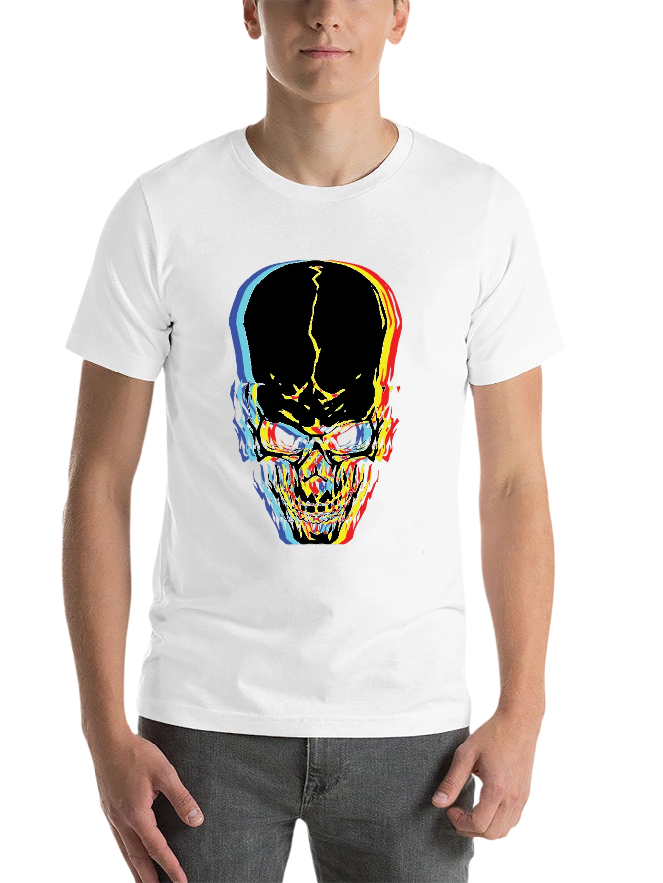 Black Distorted Skull Graphic Black T-Shirt view 14