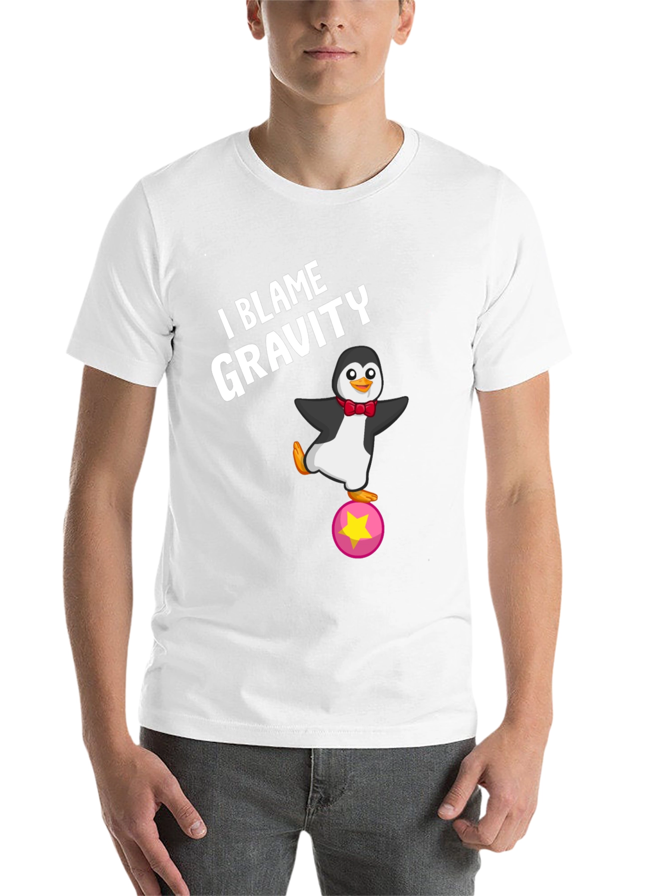 Black I Blame Gravity Penguin T-Shirt view 14
