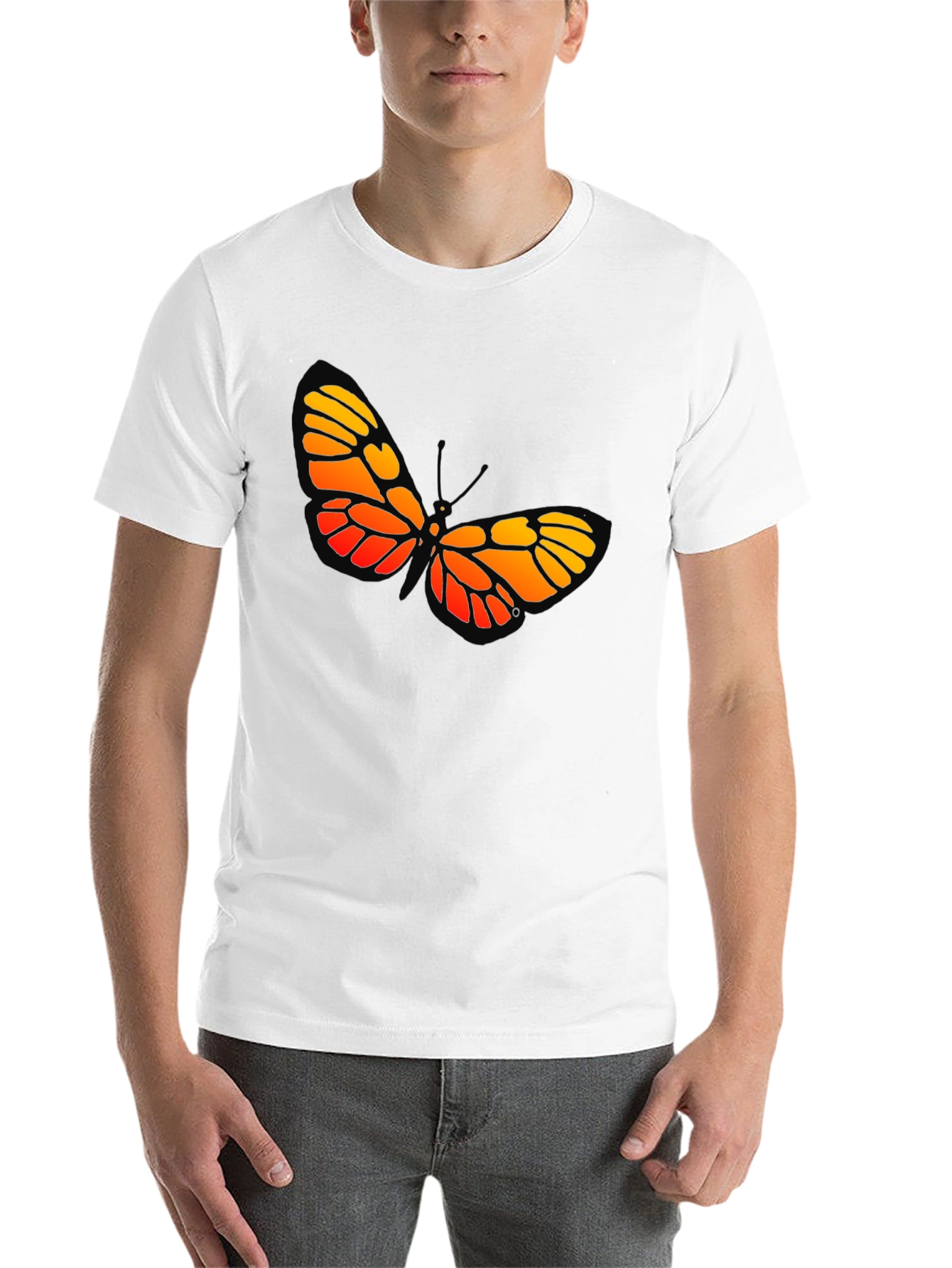 Black Butterfly Graphic Tee - Bold Orange and Yellow Design view 14