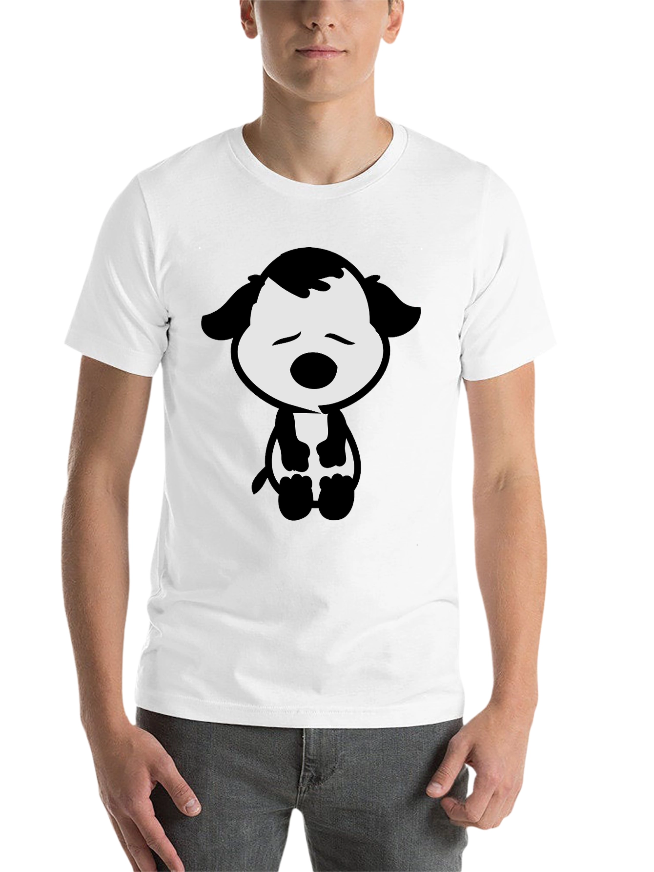 Black Cute Cartoon Dog Graphic Tee - Black T-Shirt view 14