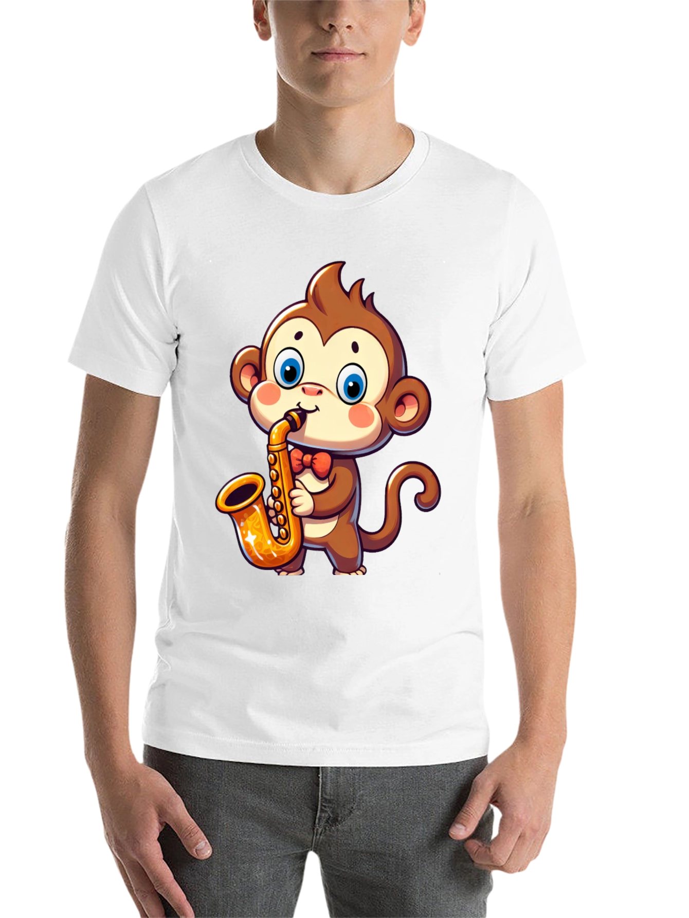 Black Monkey Saxophone T-Shirt - Cute Cartoon Design view 14