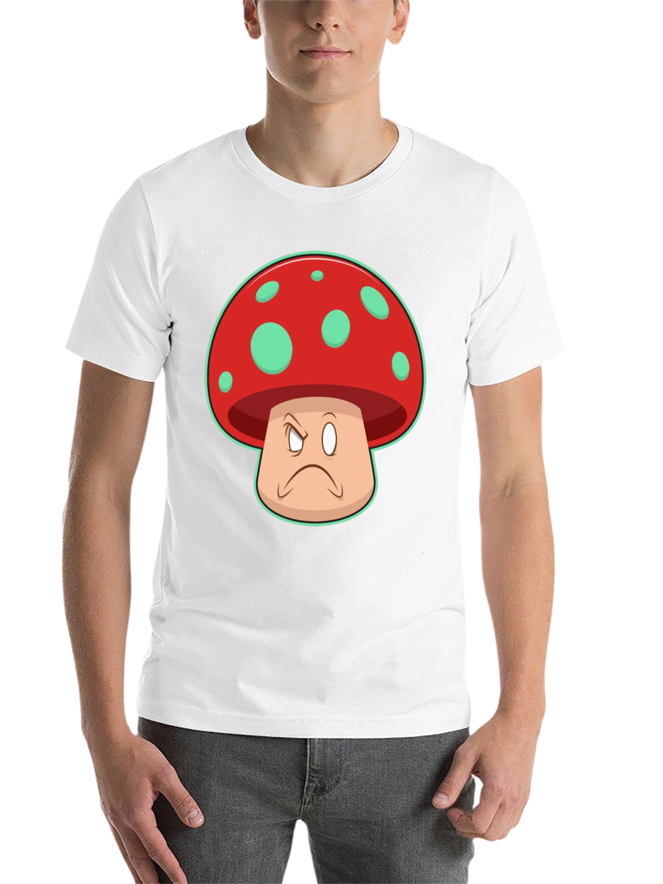 Black Grumpy Mushroom Graphic T-Shirt - Unisex Cotton Tee view 14