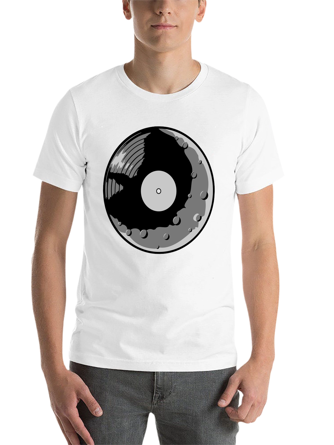 Black Vinyl Moon Graphic Tee - Music Lover Shirt view 14