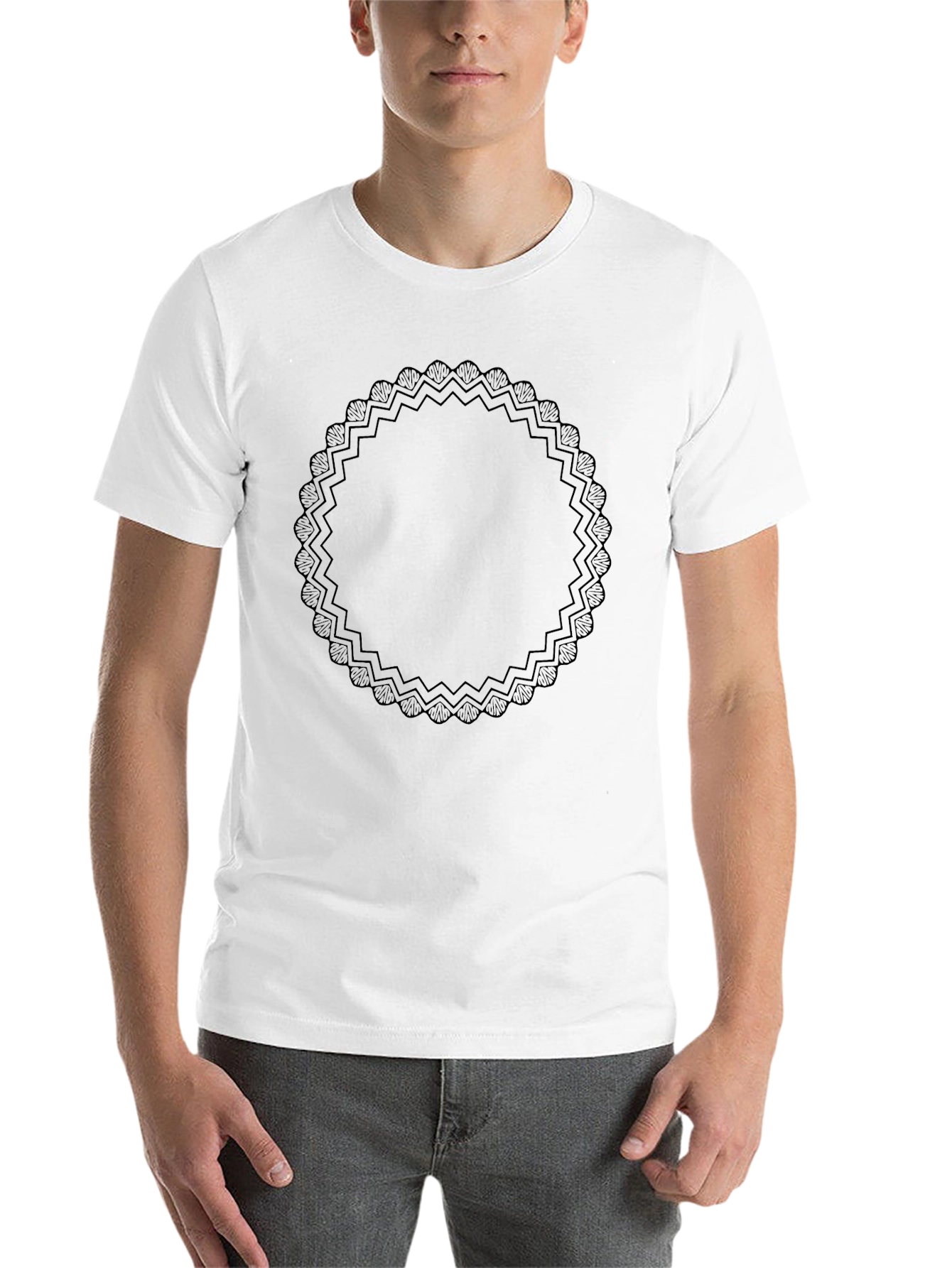 Black Elegant Black Graphic Tee with Ornamental Circle Design view 14
