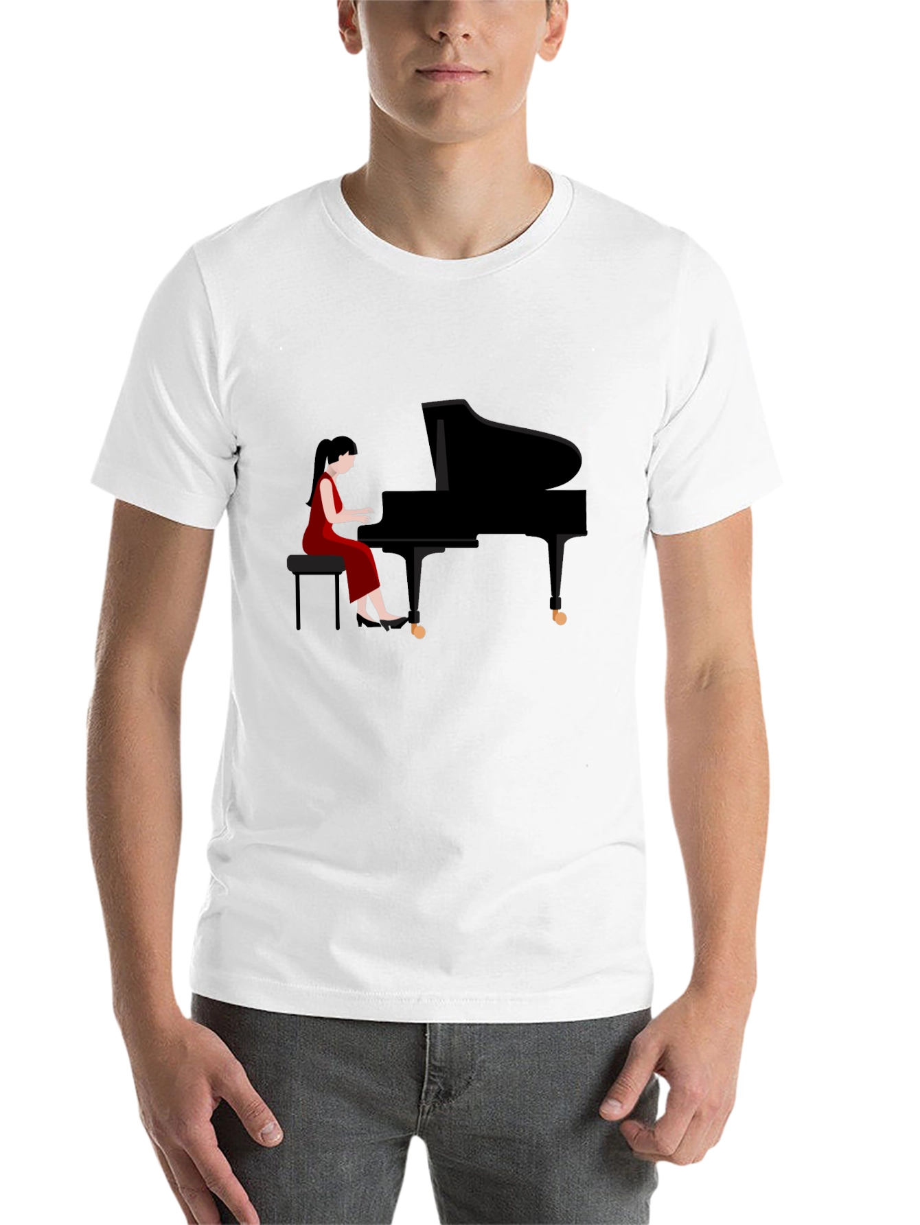 Black Piano Player Graphic Tee - Stylish Musician T-Shirt view 14