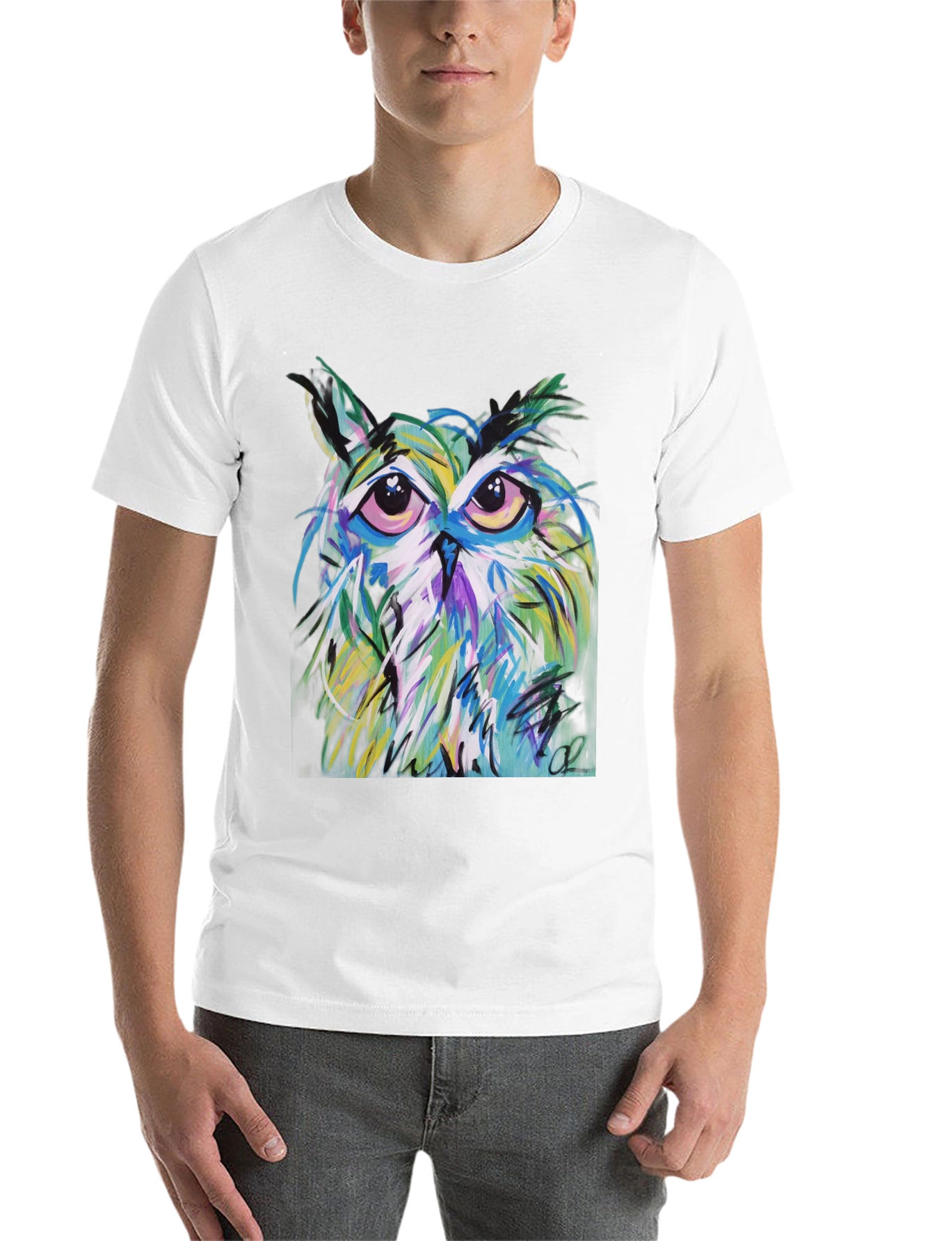 Black Abstract Owl Graphic Tee - Men's Black T-Shirt view 14